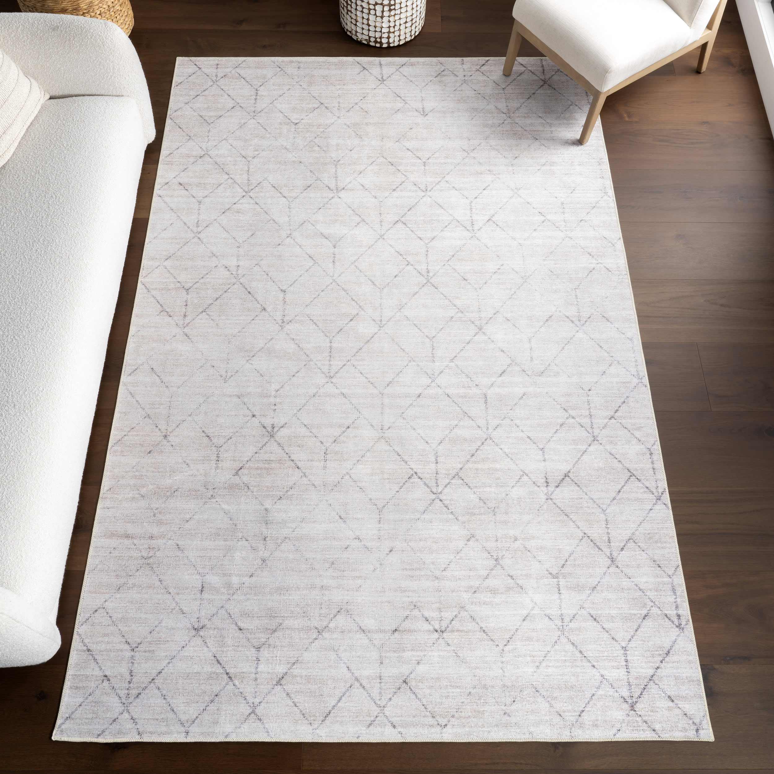 Stacey Diamond Spill Proof Washable Rug | Light Grey