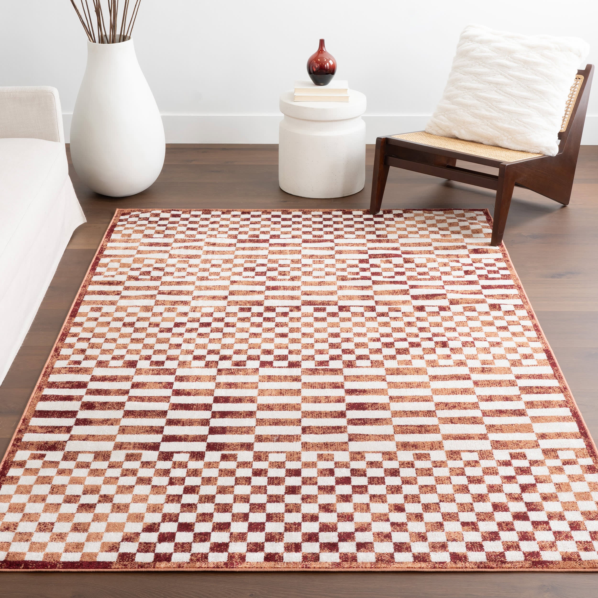 Kallie Washable Tiled Rug | Brick