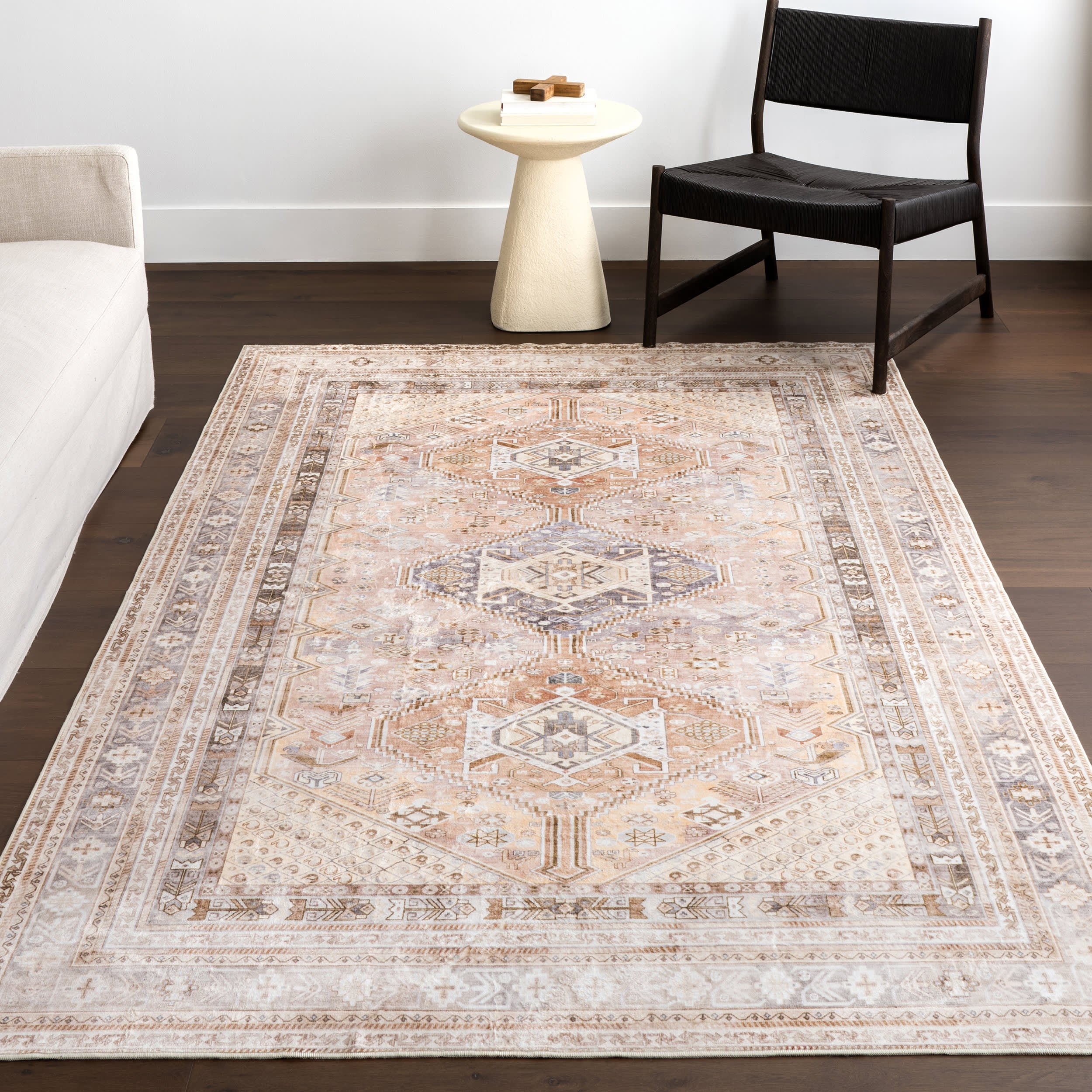 Neriah Medallion Washable Rug | Peach