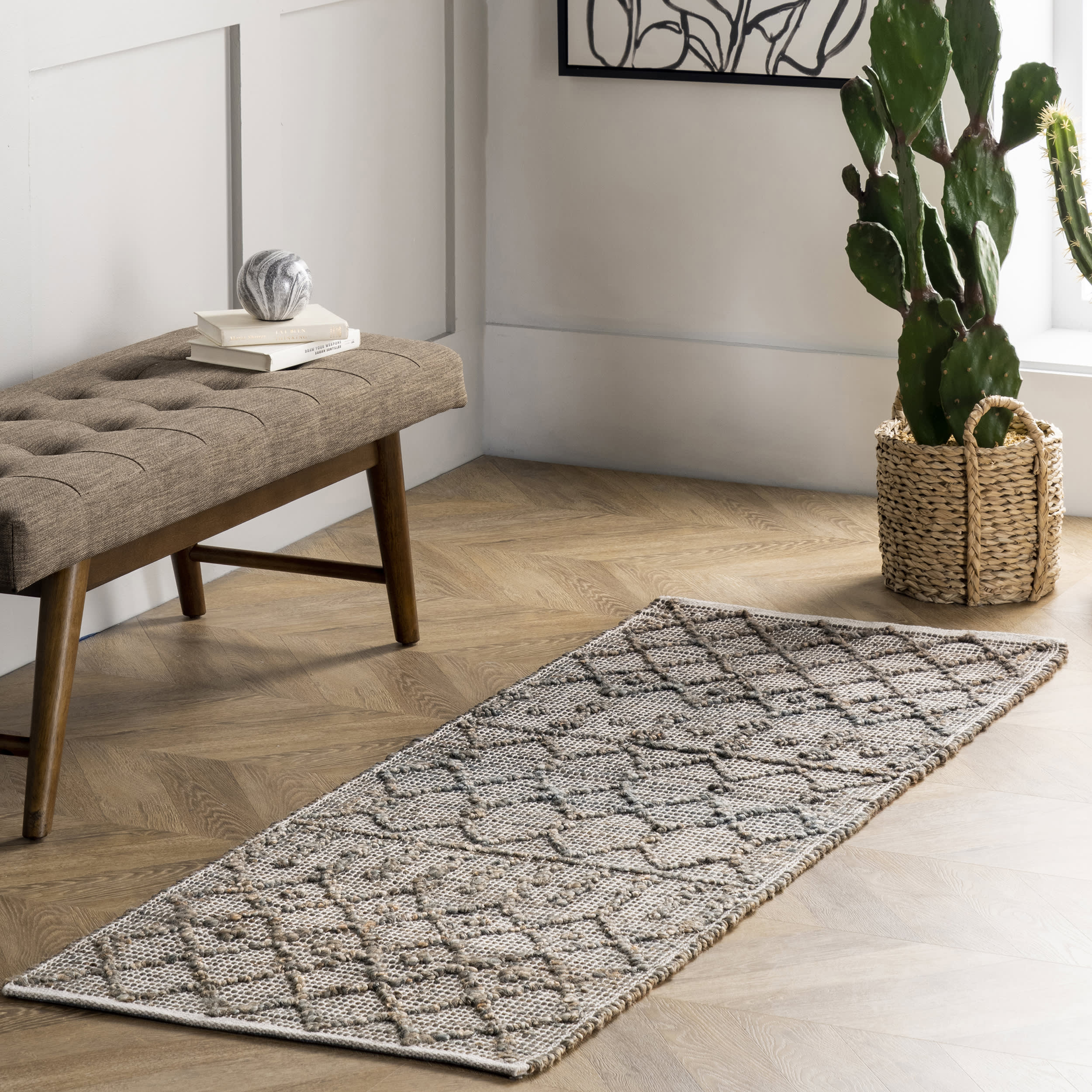 Textured Modern Trellis Rug | Dark Grey