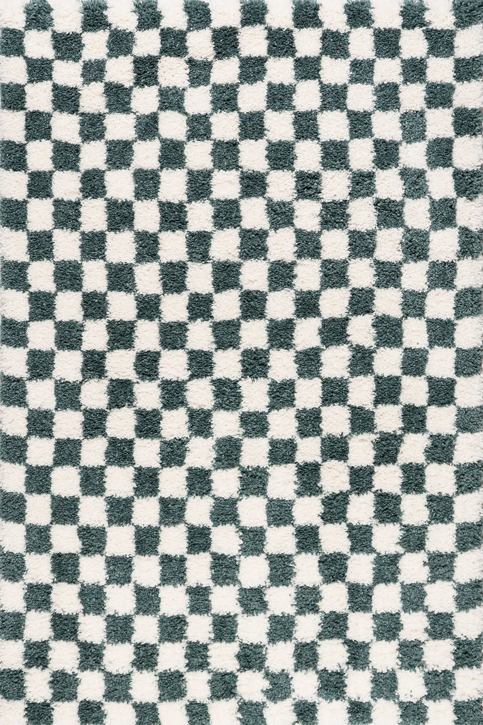 Bettie Retro Checkered Shag Rug | Green