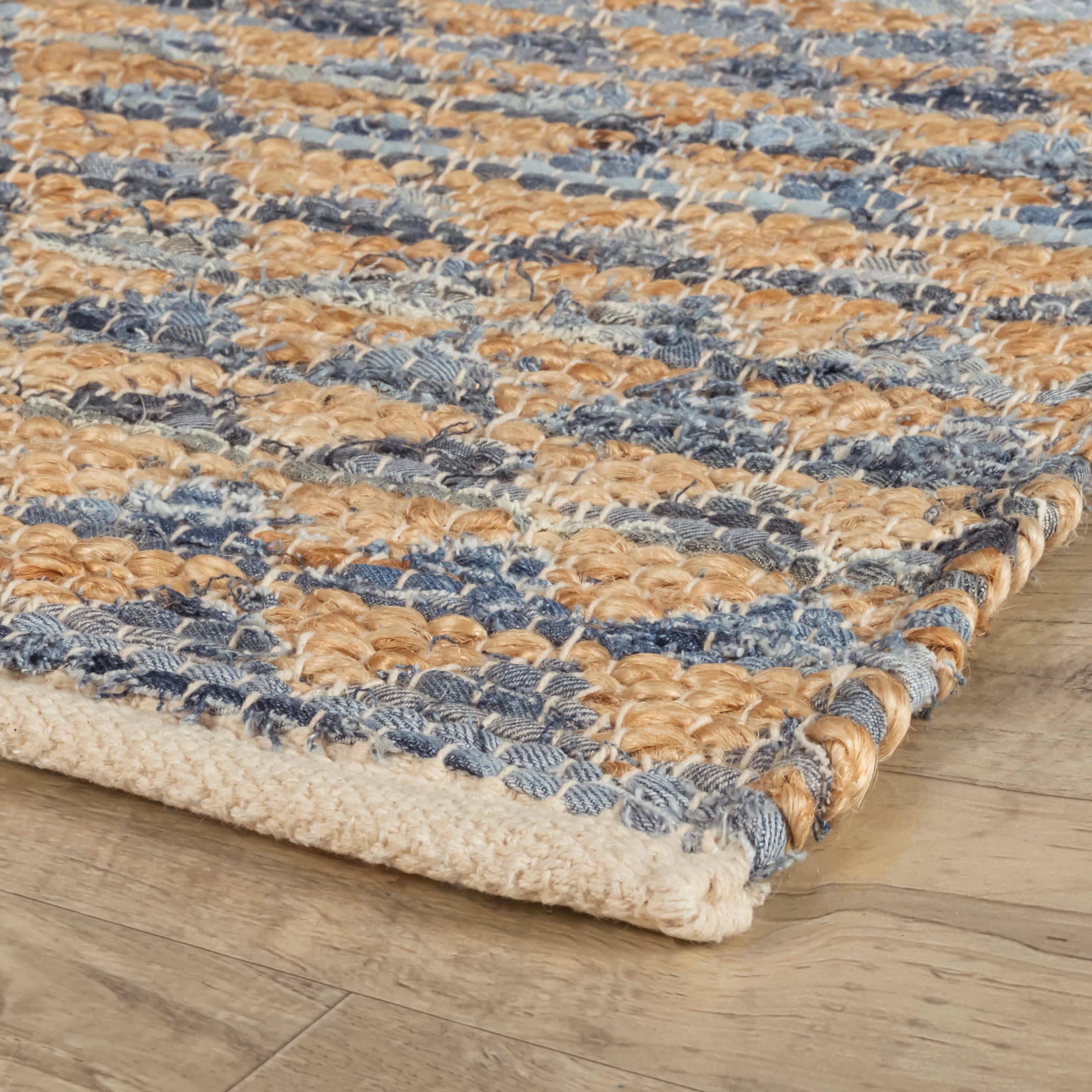 Geometric Rag Denim Handwoven Jute Rug