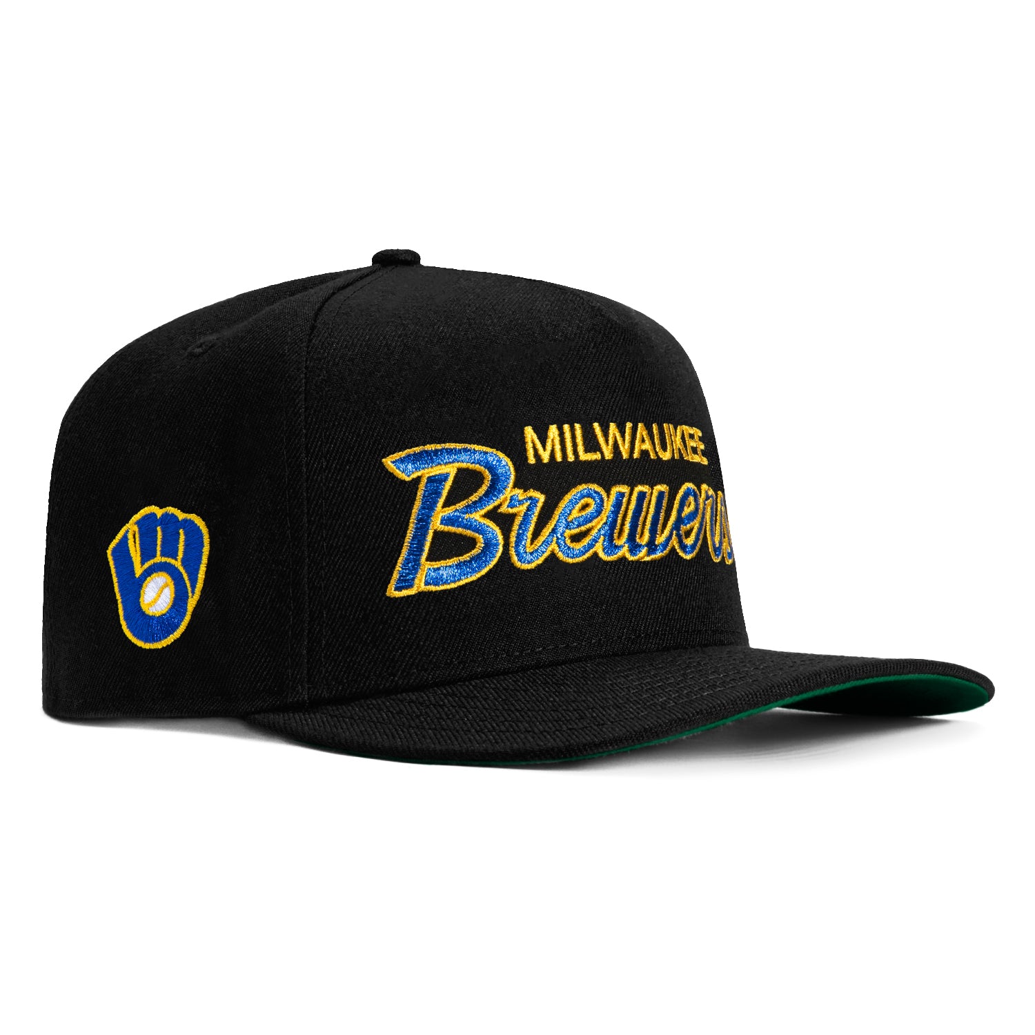 New Era 9Fifty A-Frame Milwaukee Brewers Logo Patch Script Snapback Hat - Black