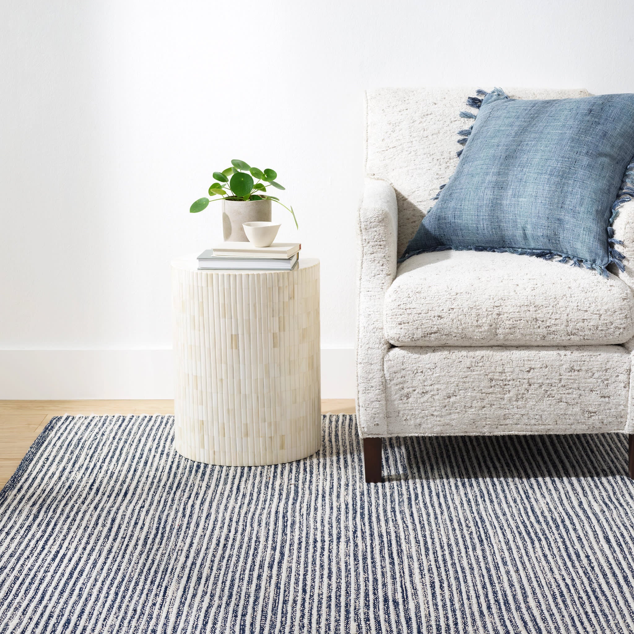 Mixed Stripe Blue/Ivory Handwoven Rug