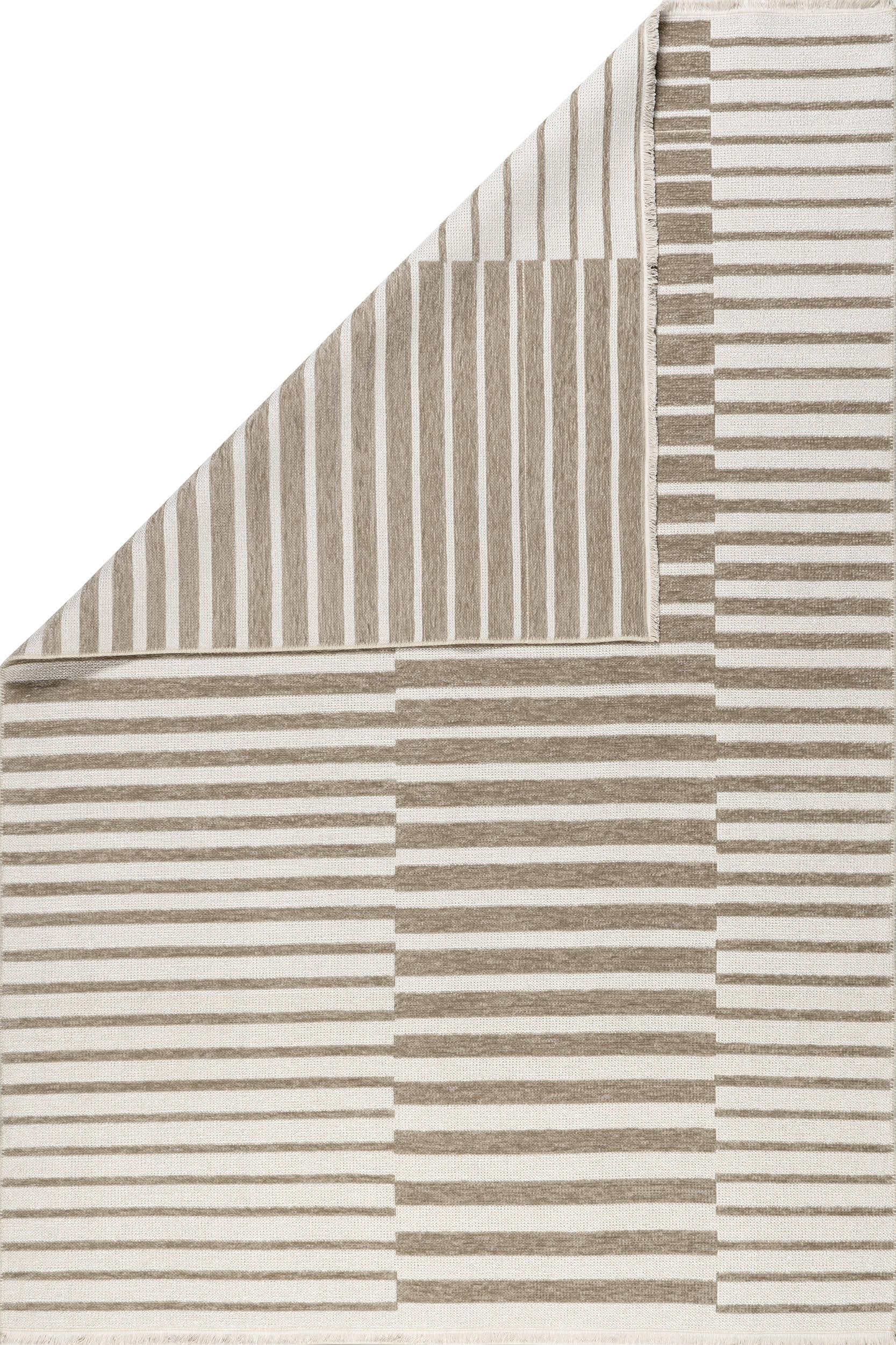 Nova Striped Checkerboard Reversible Washable Rug | Taupe