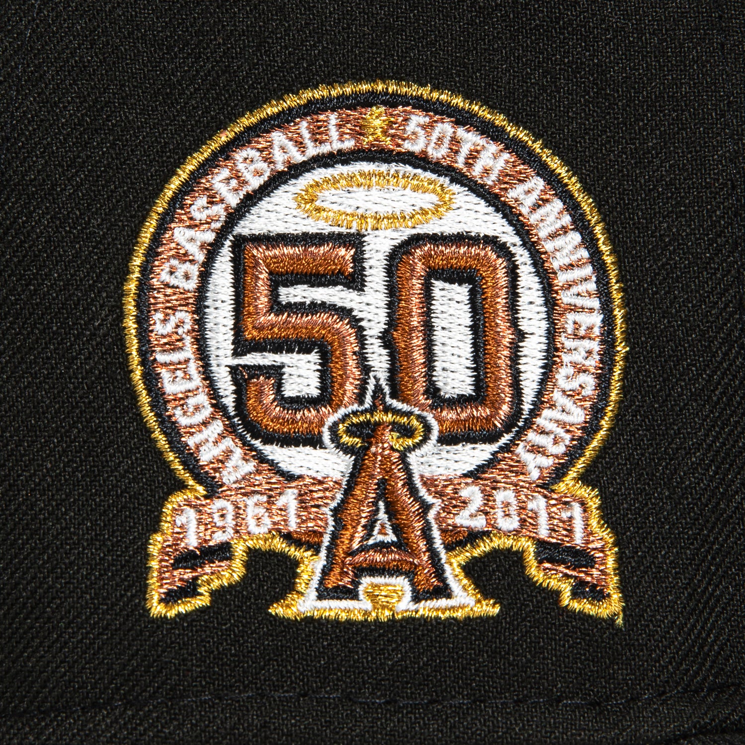 New Era 59Fifty Los Angeles Angels 50th Anniversary Patch Hat - Black, Ivory, Metallic Copper