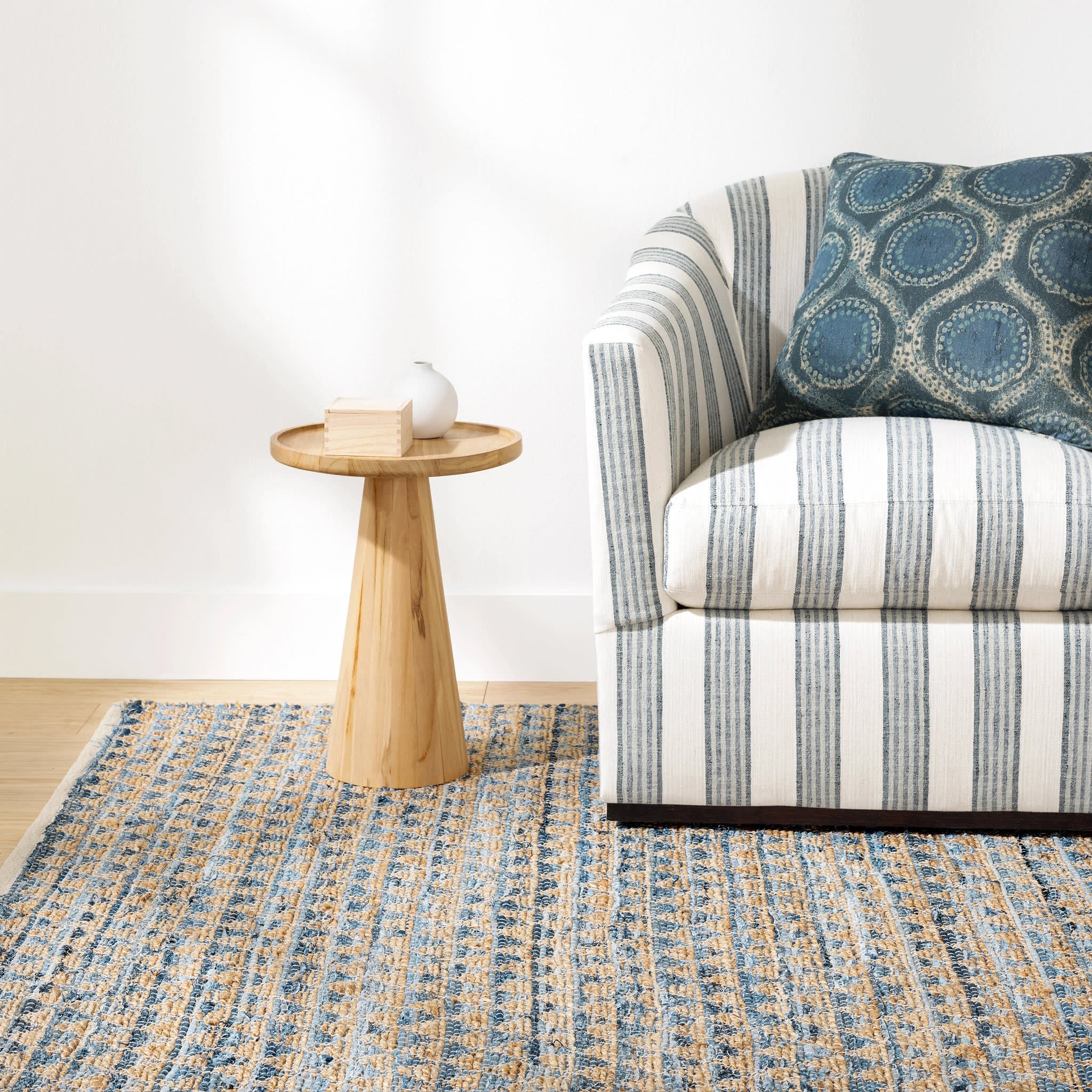 Geometric Rag Denim Handwoven Jute Rug