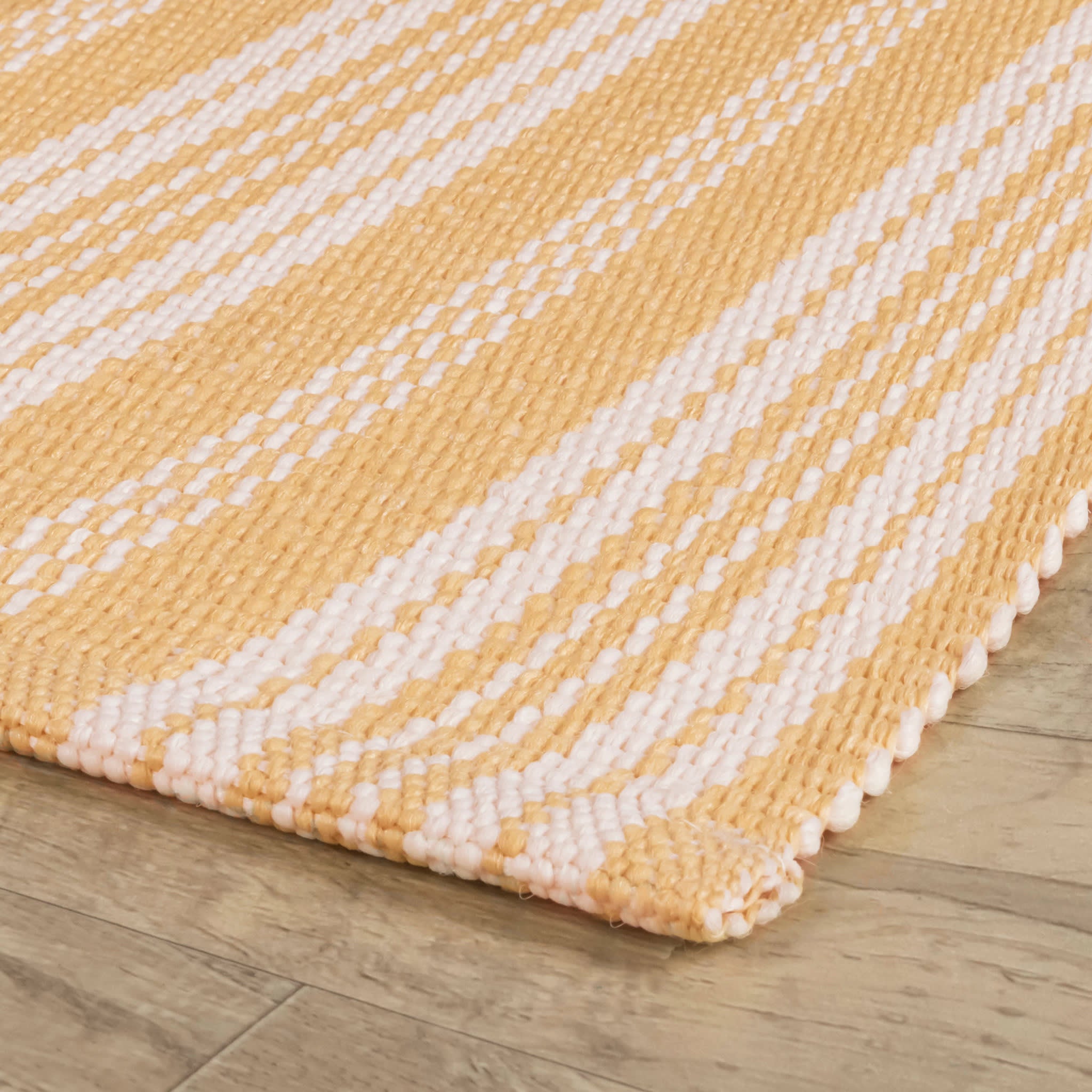 Ticking Stripe Gold/Ivory Handwoven Indoor/Outdoor Rug