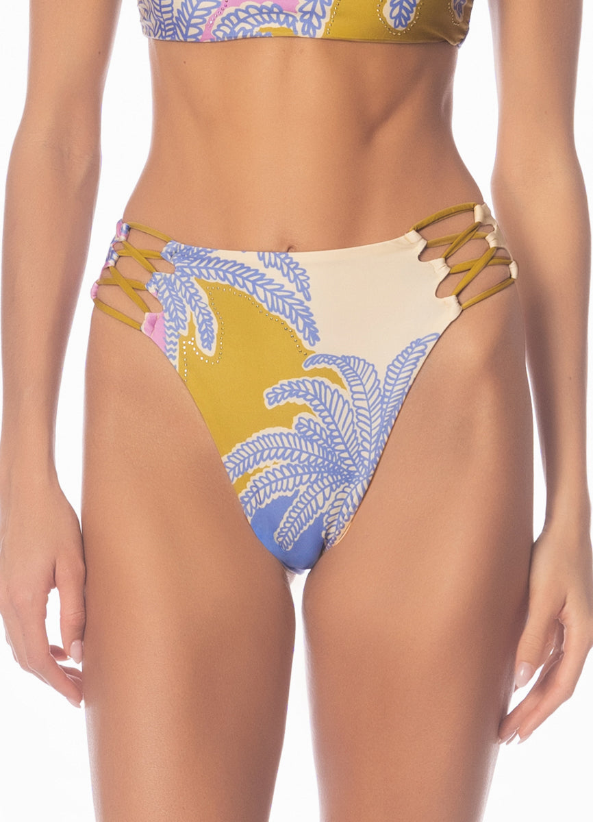 Maaji Periwinkle Palms Applauses High Rise Lace Up Bikini Bottom