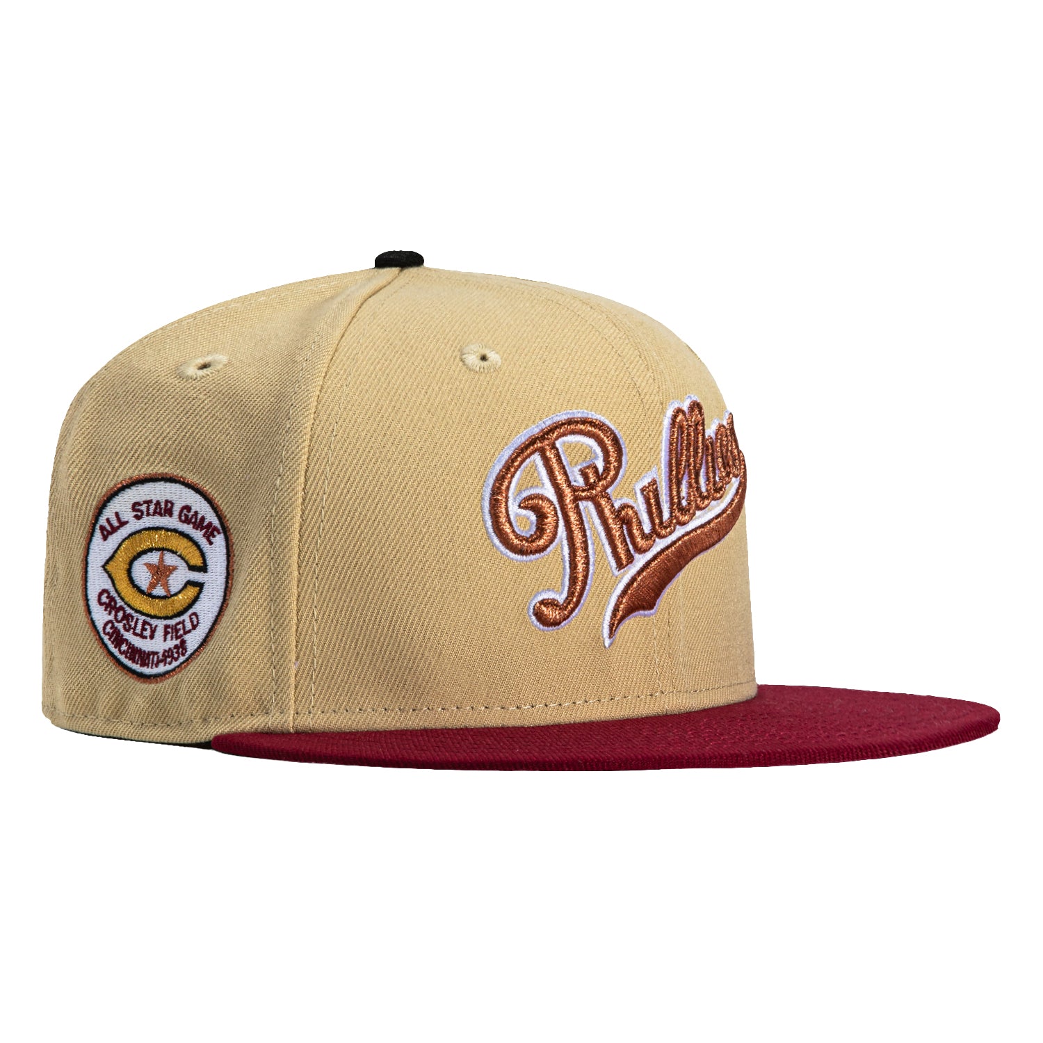 New Era 59Fifty Philadelphia Phillies 1938 All Star Game Patch Script Hat - Tan, Cardinal