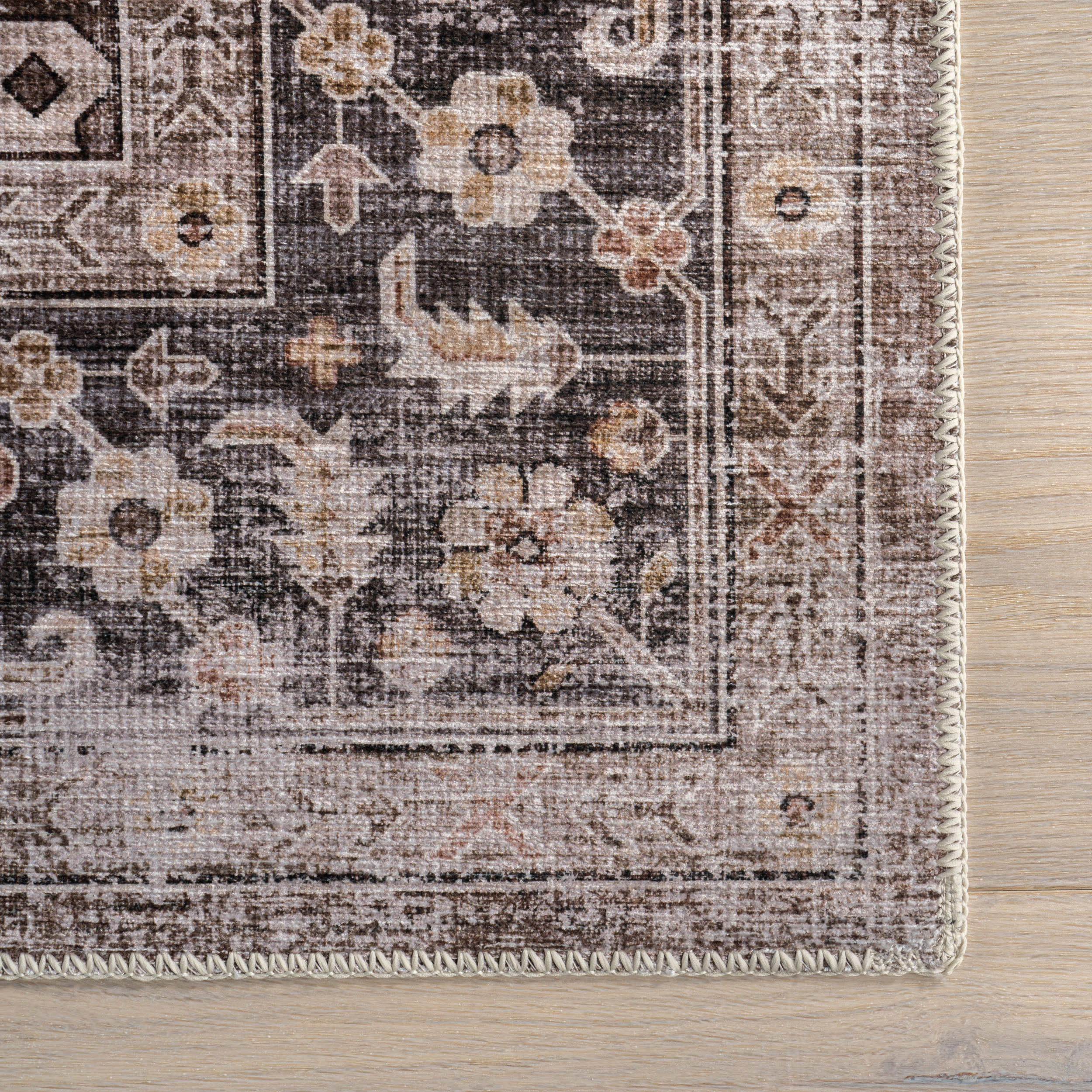 Myrtle Spill Proof Washable Vintage Rug | Brown