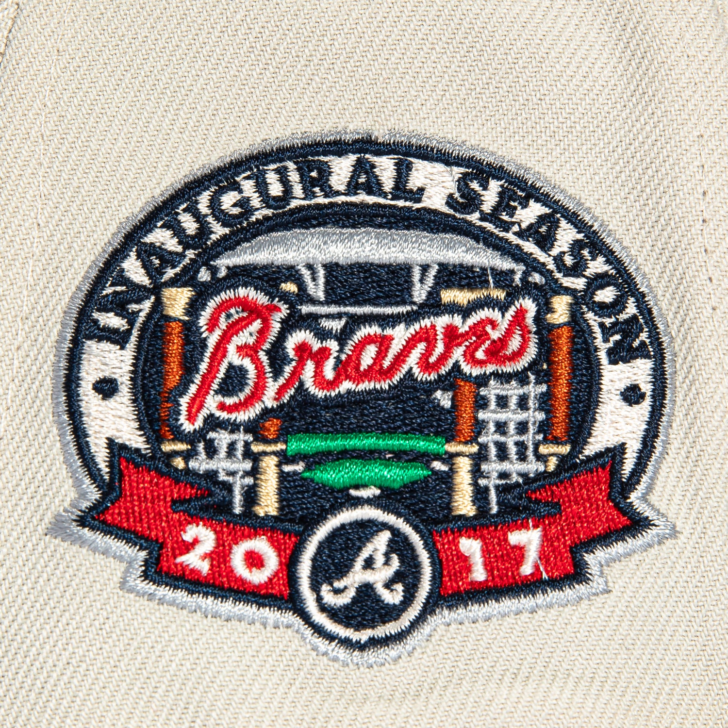 New Era 59Fifty Flawless Script Atlanta Braves Inaugural Patch Hat - Stone, Navy