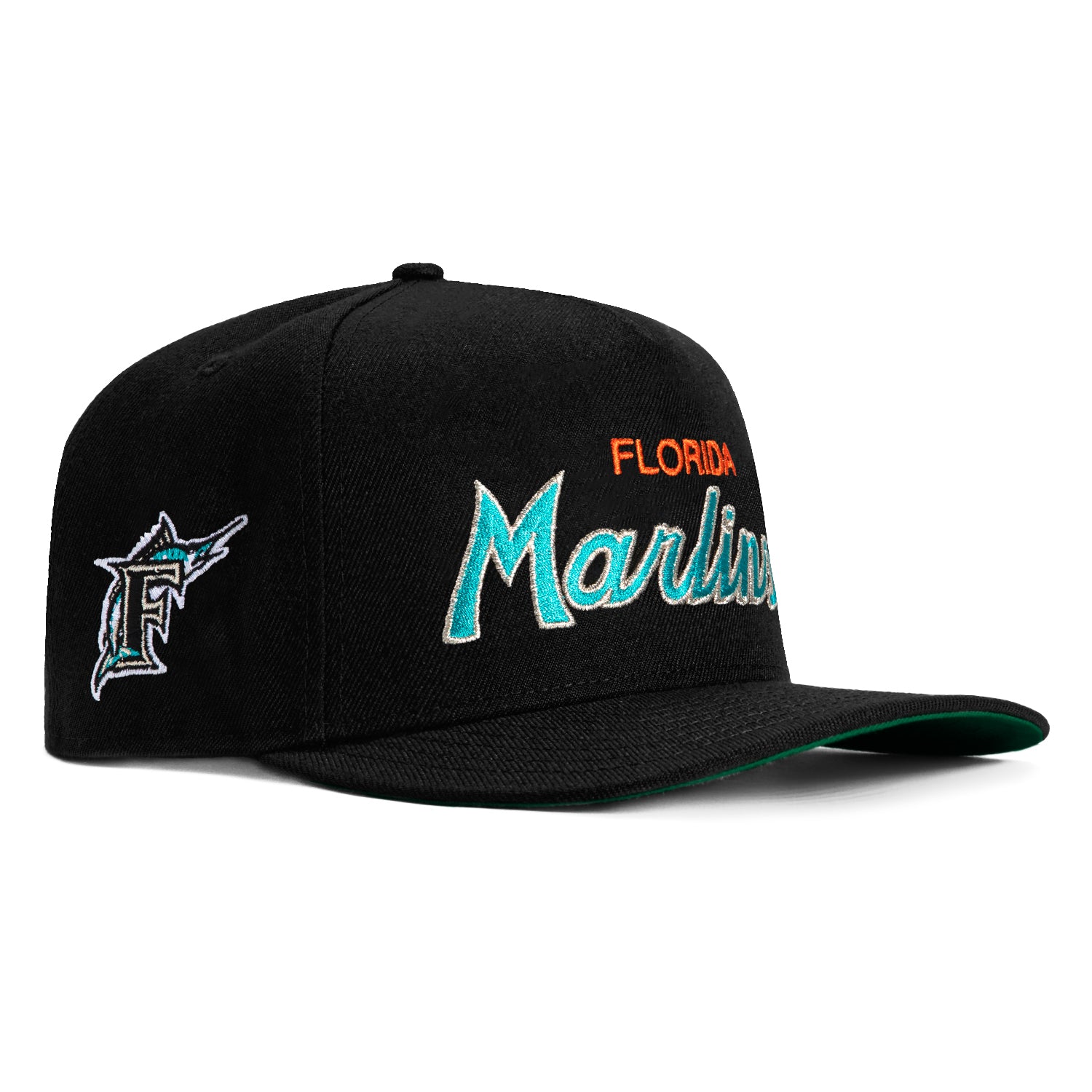 New Era 9Fifty A-Frame Miami Marlins Logo Patch Script Snapback Hat - Black