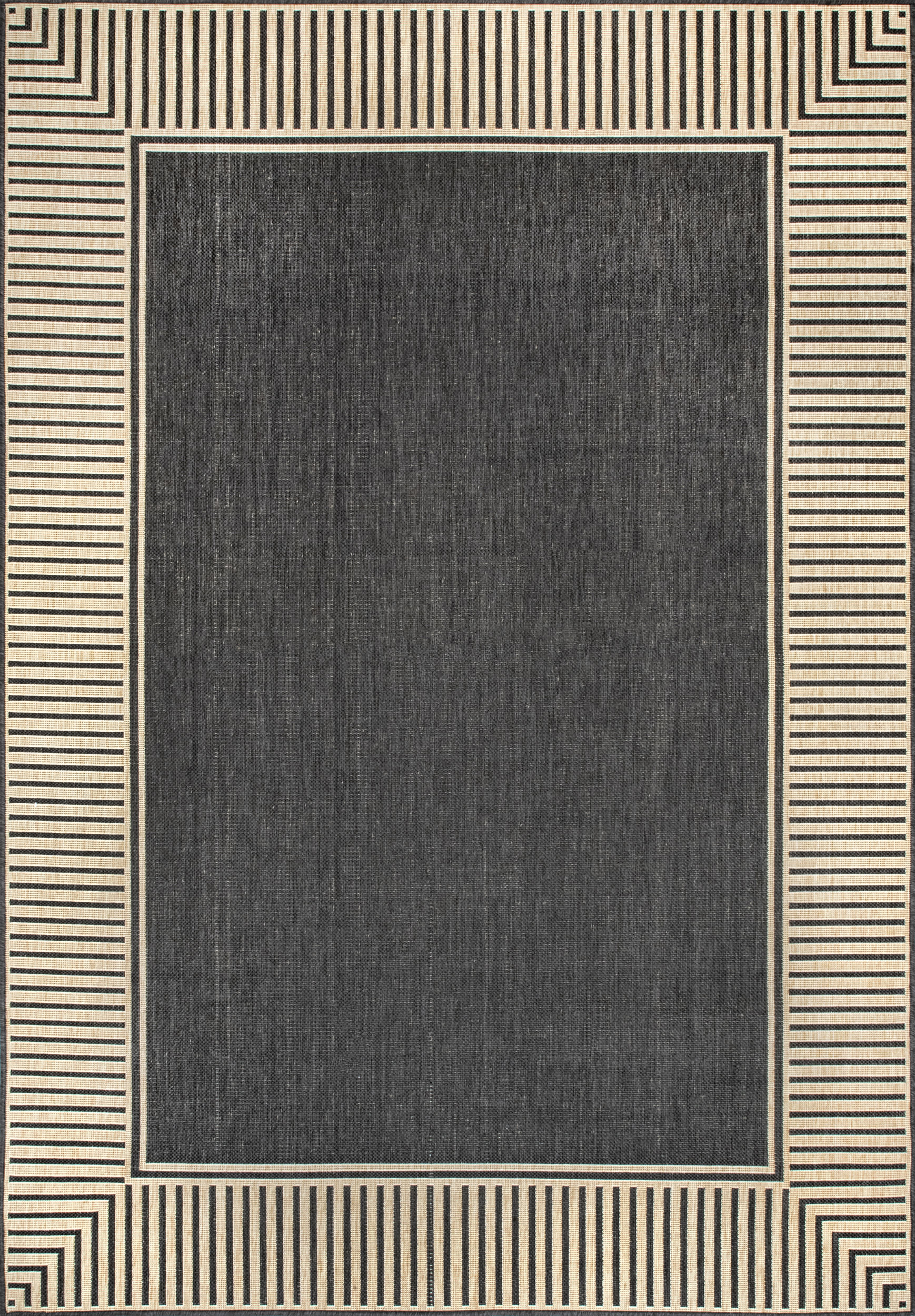 Striped Border Indoor/Outdoor Flatweave Rug | Dark Grey