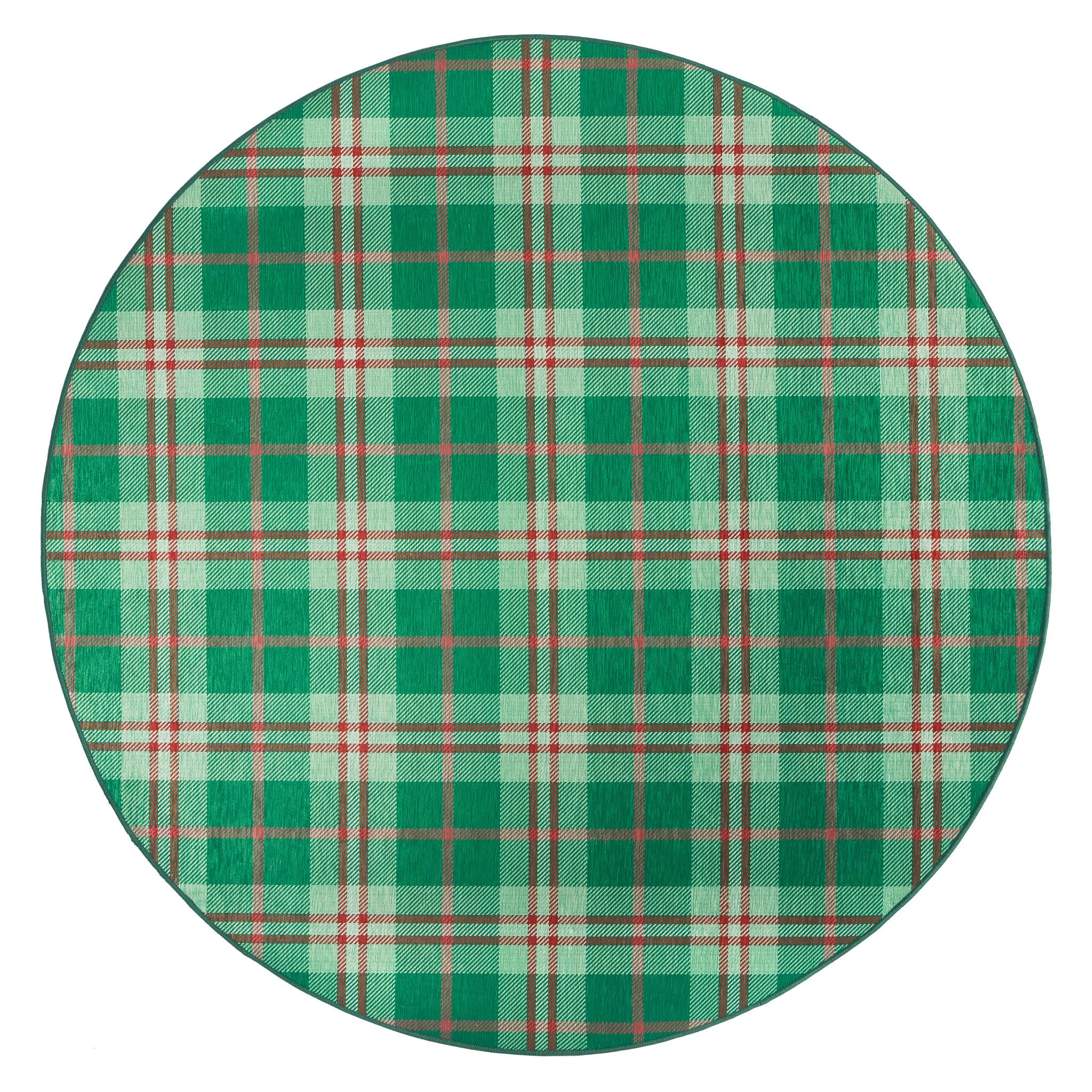 Jolly Plaid Green Machine Washable Rug