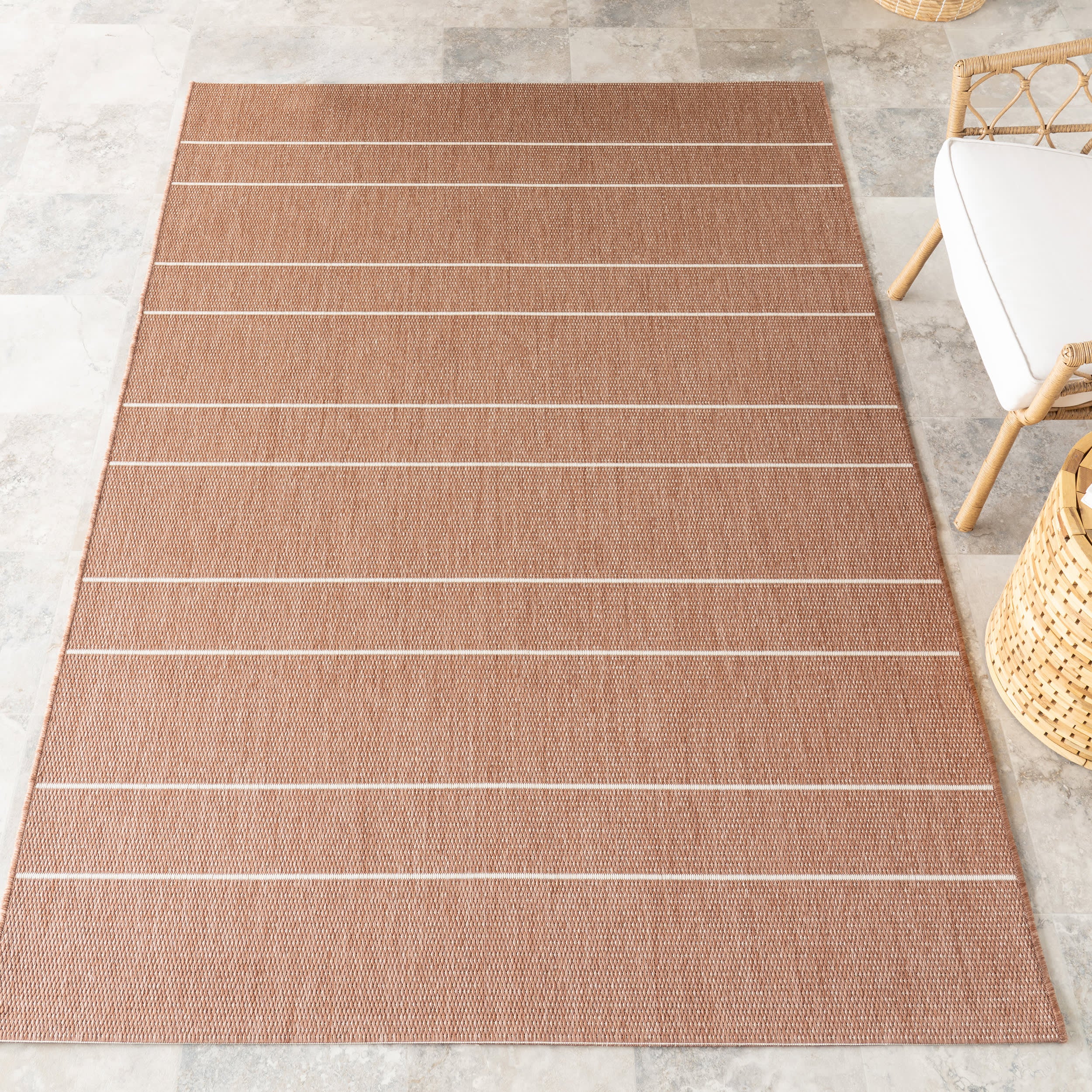 Venetian Pinstripes Indoor/Outdoor Rug | Brown