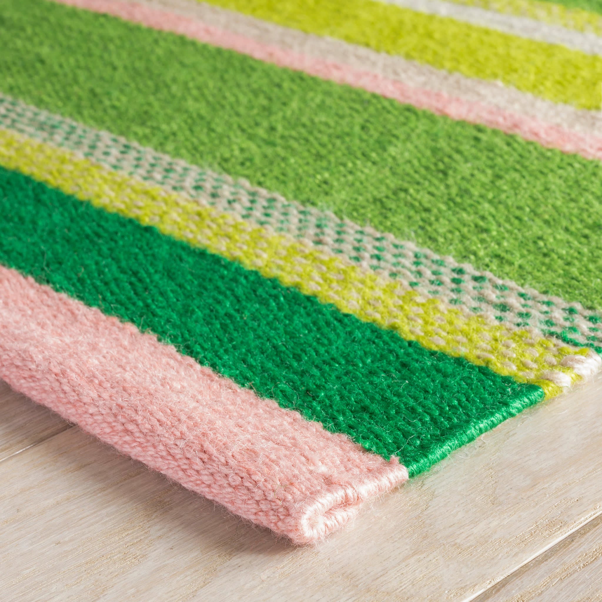 Seed Stitch Stripe Watermelon Handwoven Indoor/Outdoor Rug