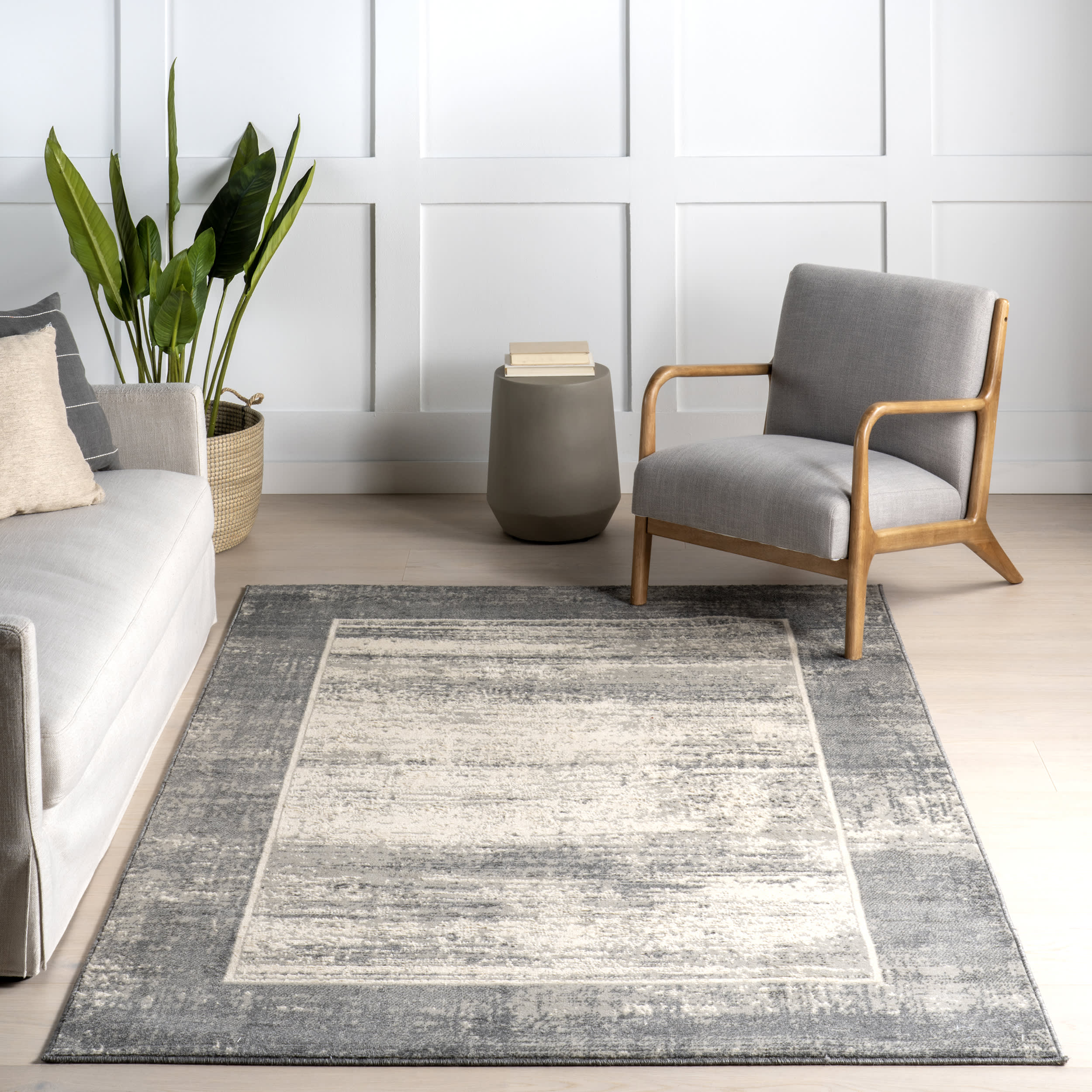 Saida Bordered Rug | Grey