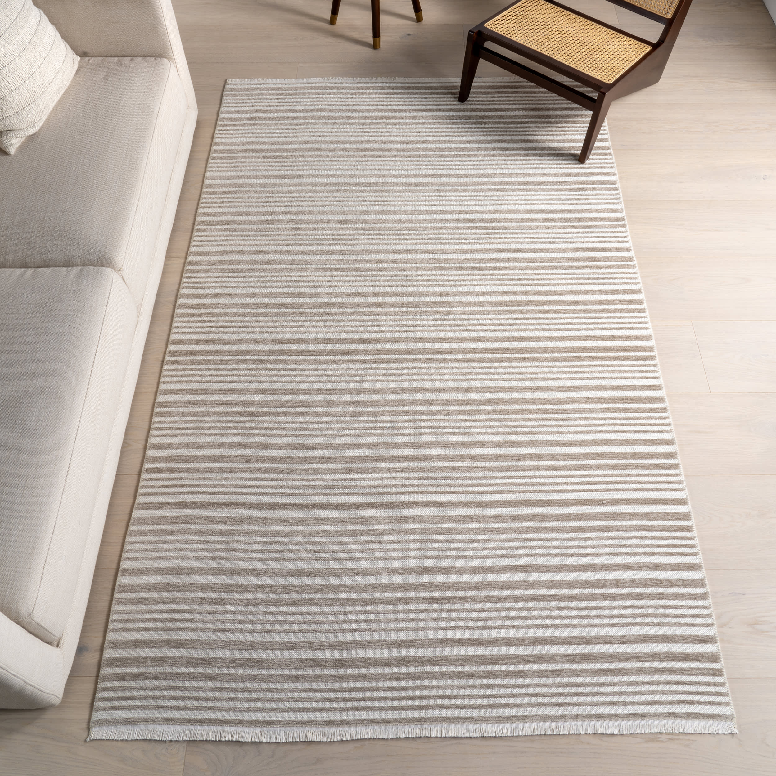 Melany Striped Reversible Washable Rug | Taupe