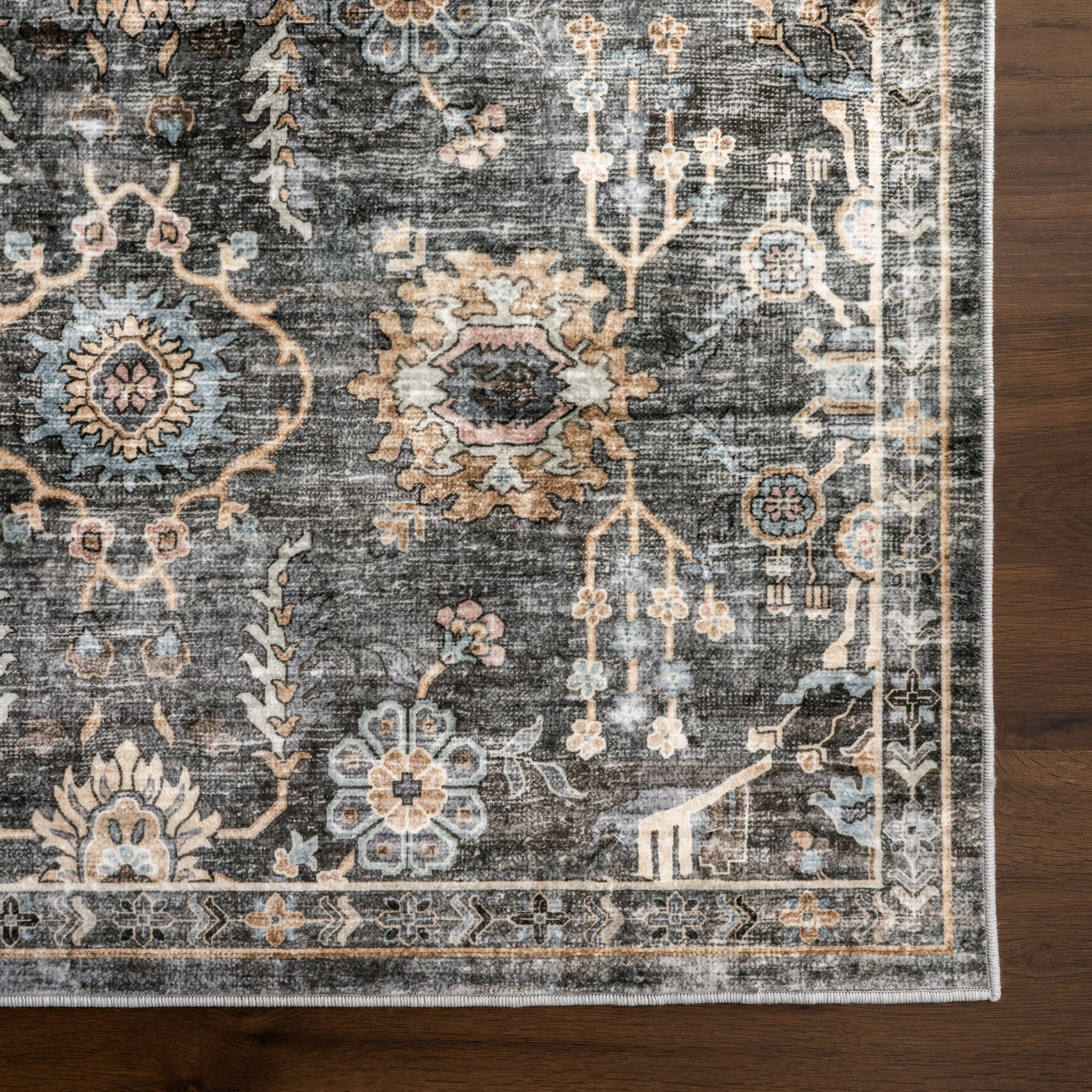 Jaylah Medallion Washable Rug | Charcoal