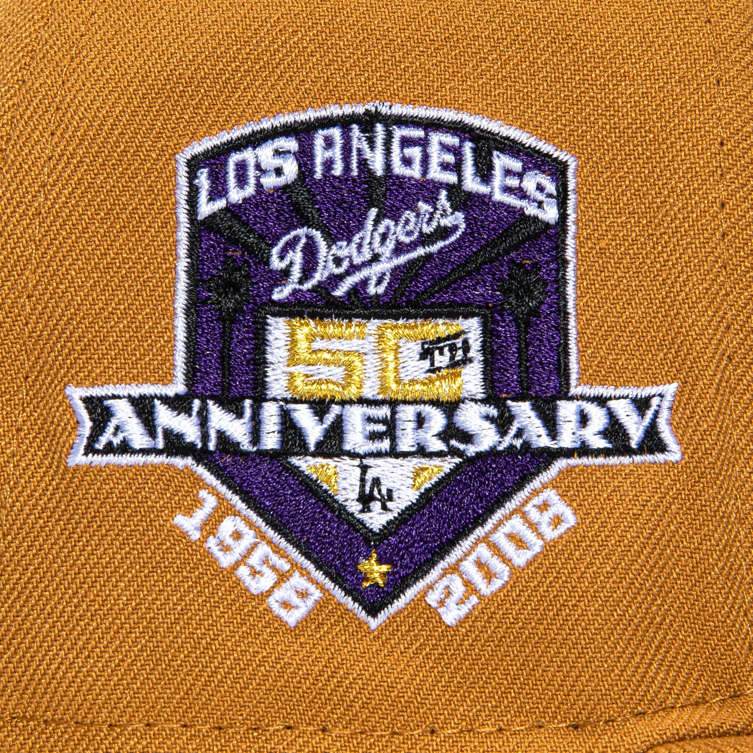 New Era 59Fifty Los Angeles Dodgers 50th Anniversary Patch Word Hat - Tan, White