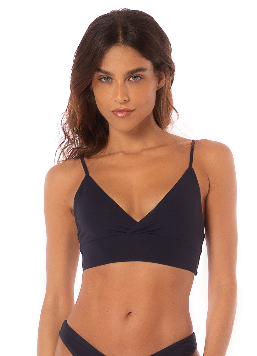 Maaji Blue Deep Criss Cross Triangle Long Line Bikini Top