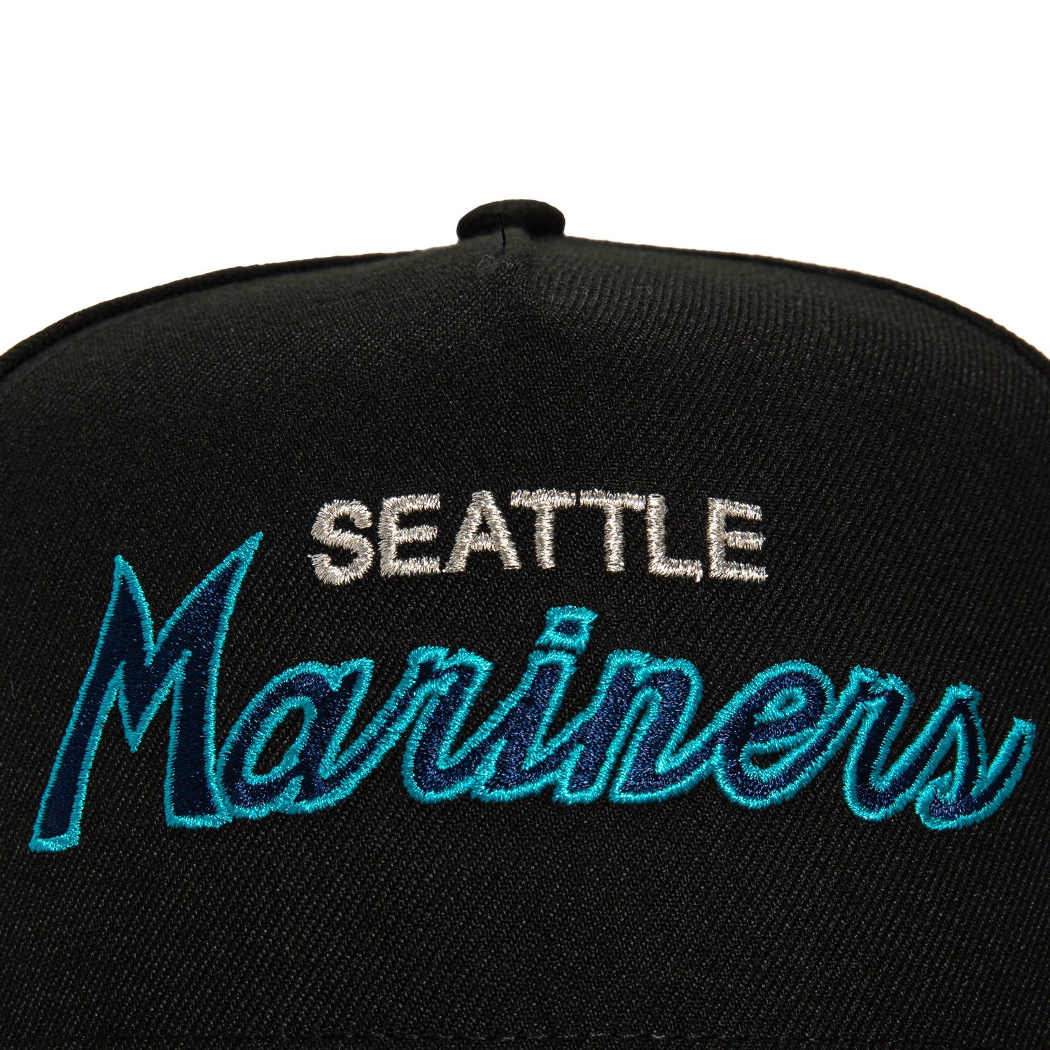 New Era 9Fifty A-Frame Seattle Mariners Logo Patch Script Snapback Hat - Black