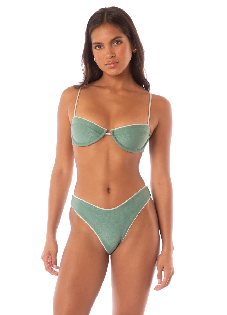 Maaji Shamrock Green Splendour Regular Rise Thin Side Bikini Bottom