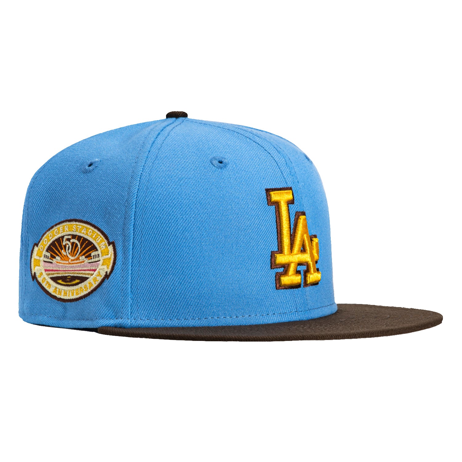 New Era 59Fifty Los Angeles Dodgers 50th Anniversary Patch Hat - Light Blue, Brown, Gold