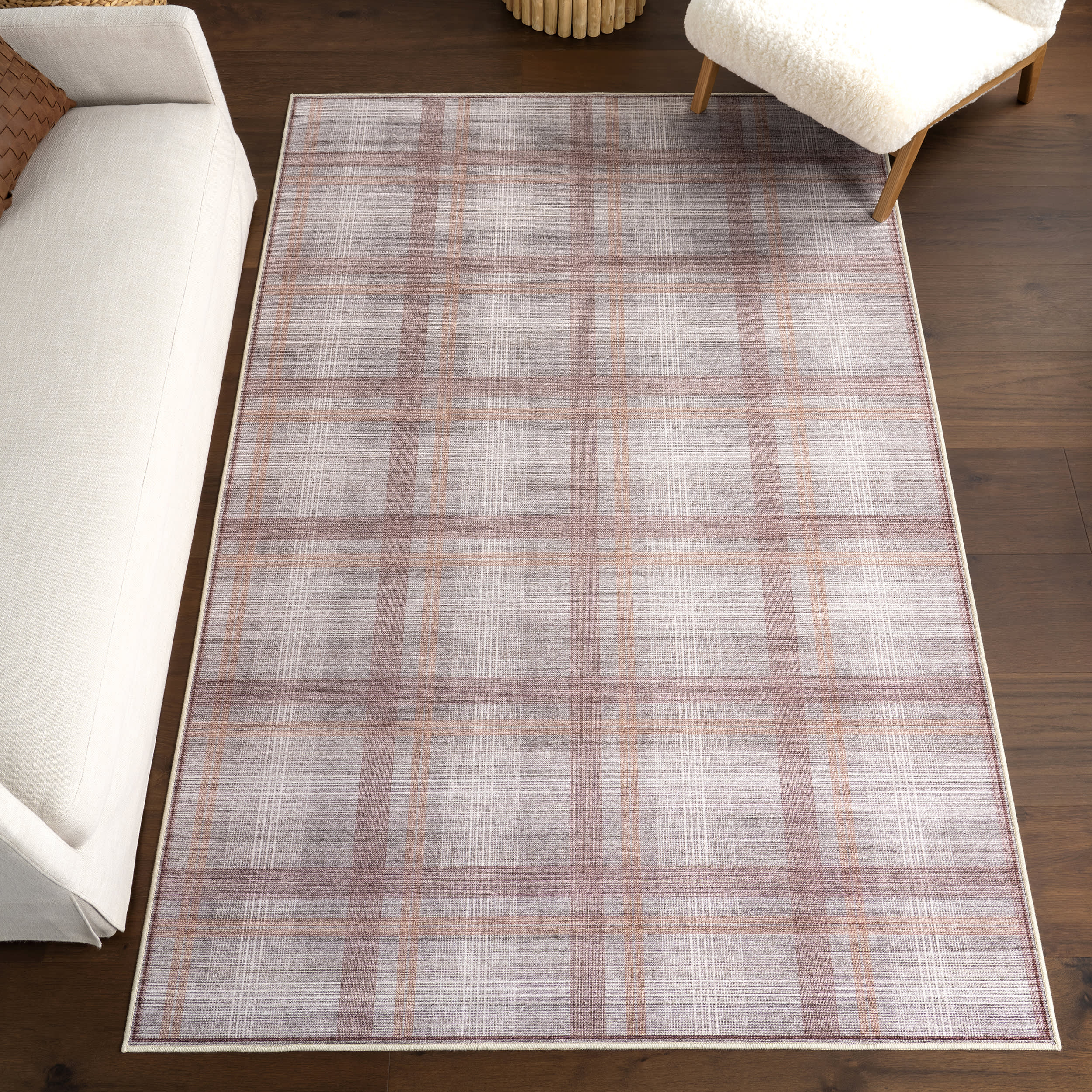 Arietty Plaid Spill Proof Washable Rug | Grey