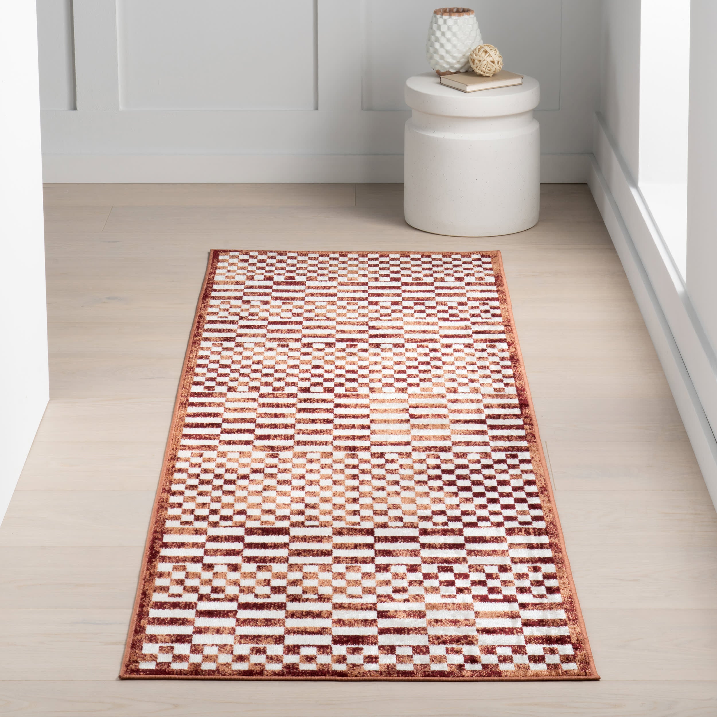 Kallie Washable Tiled Rug | Brick