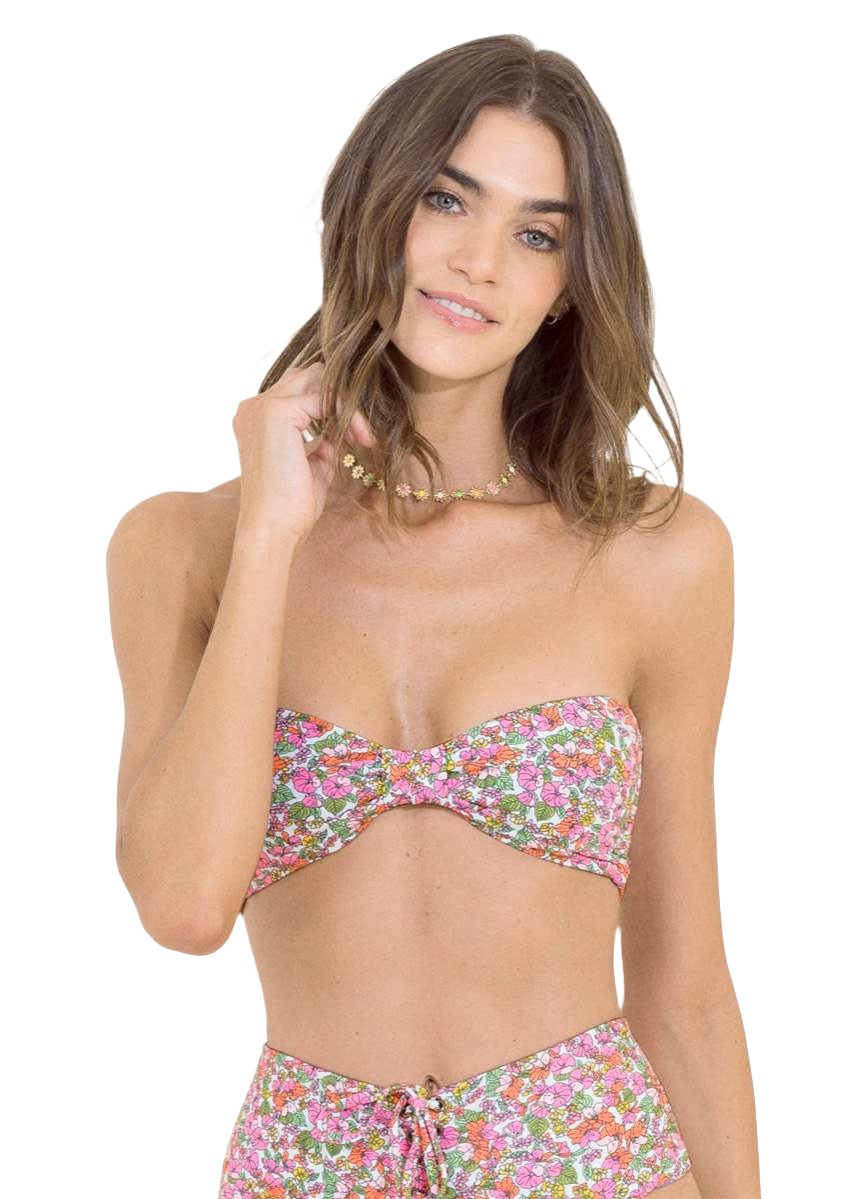 Maaji Petite Pompom Ebony Puff Sleeve Bikini Top