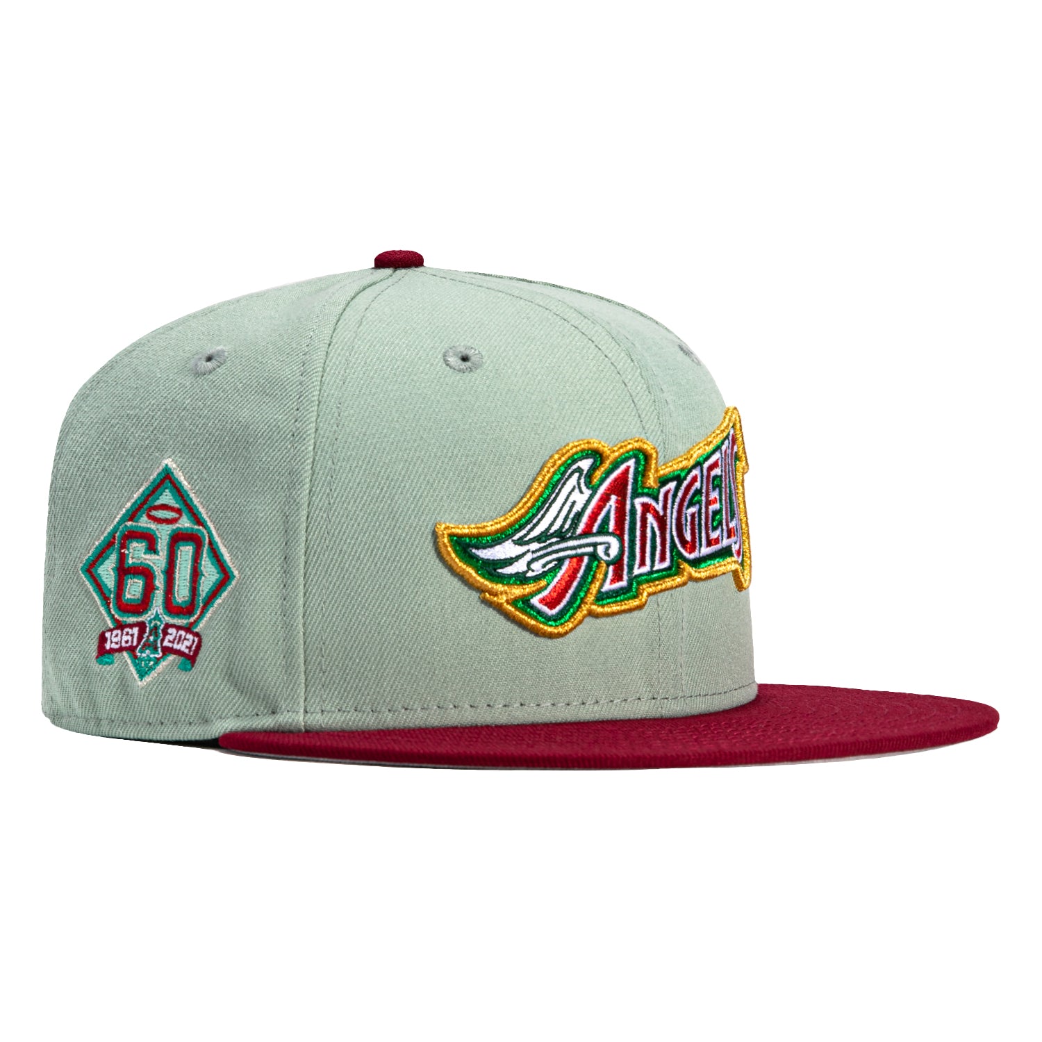 New Era 59Fifty Los Angeles Angels 60th Anniversary Patch Word Hat - Mint, Cardinal