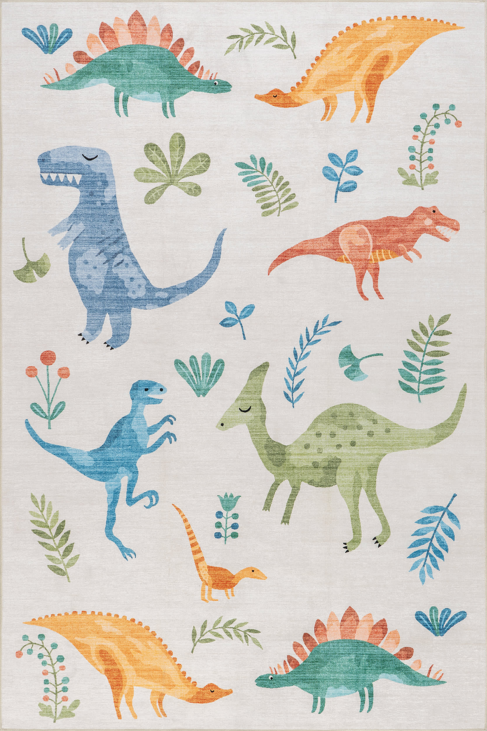 Kayleigh Kids Spill Proof Washable Dinosaur Rug | White Multicolor