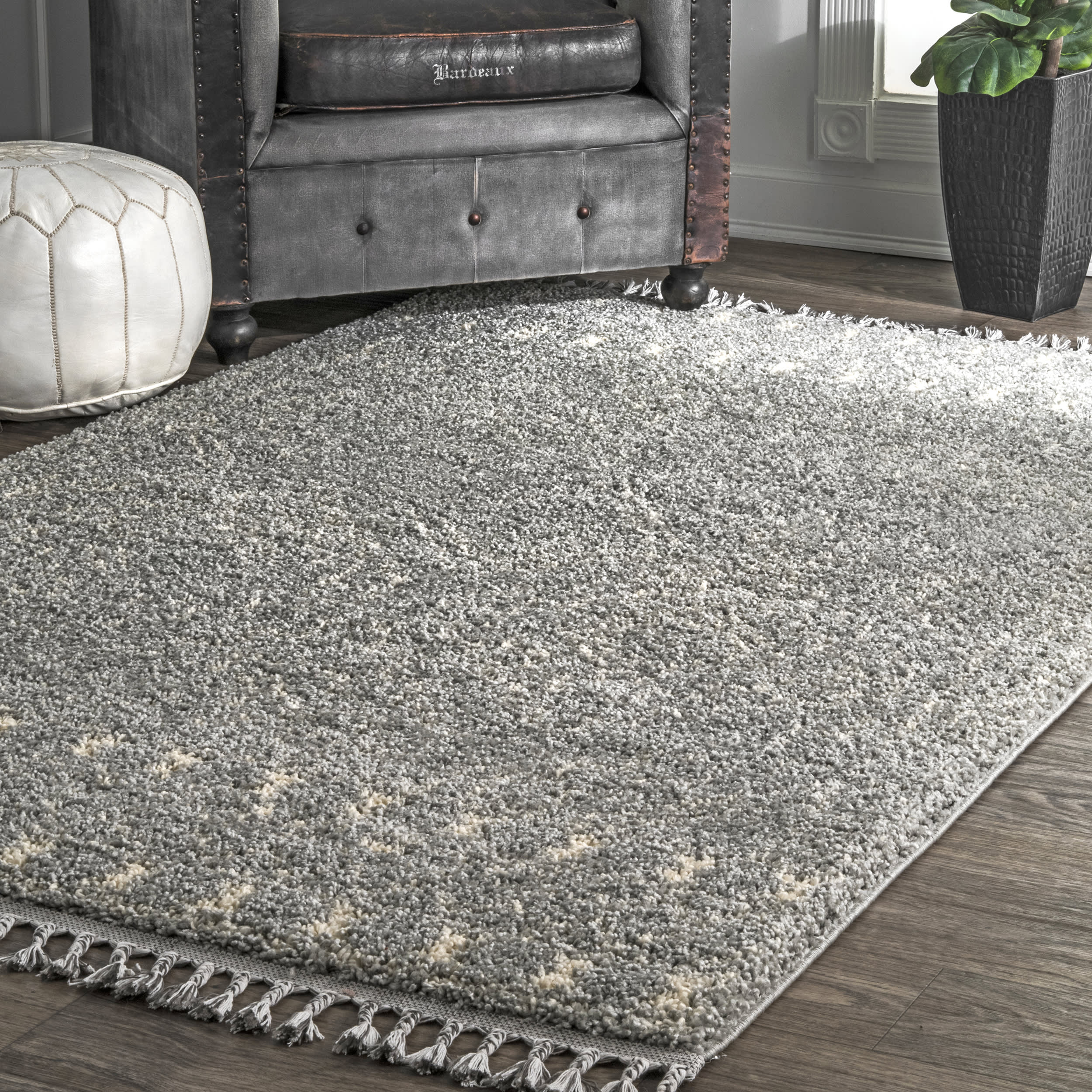 Moroccan Tasseled Rug | Silver