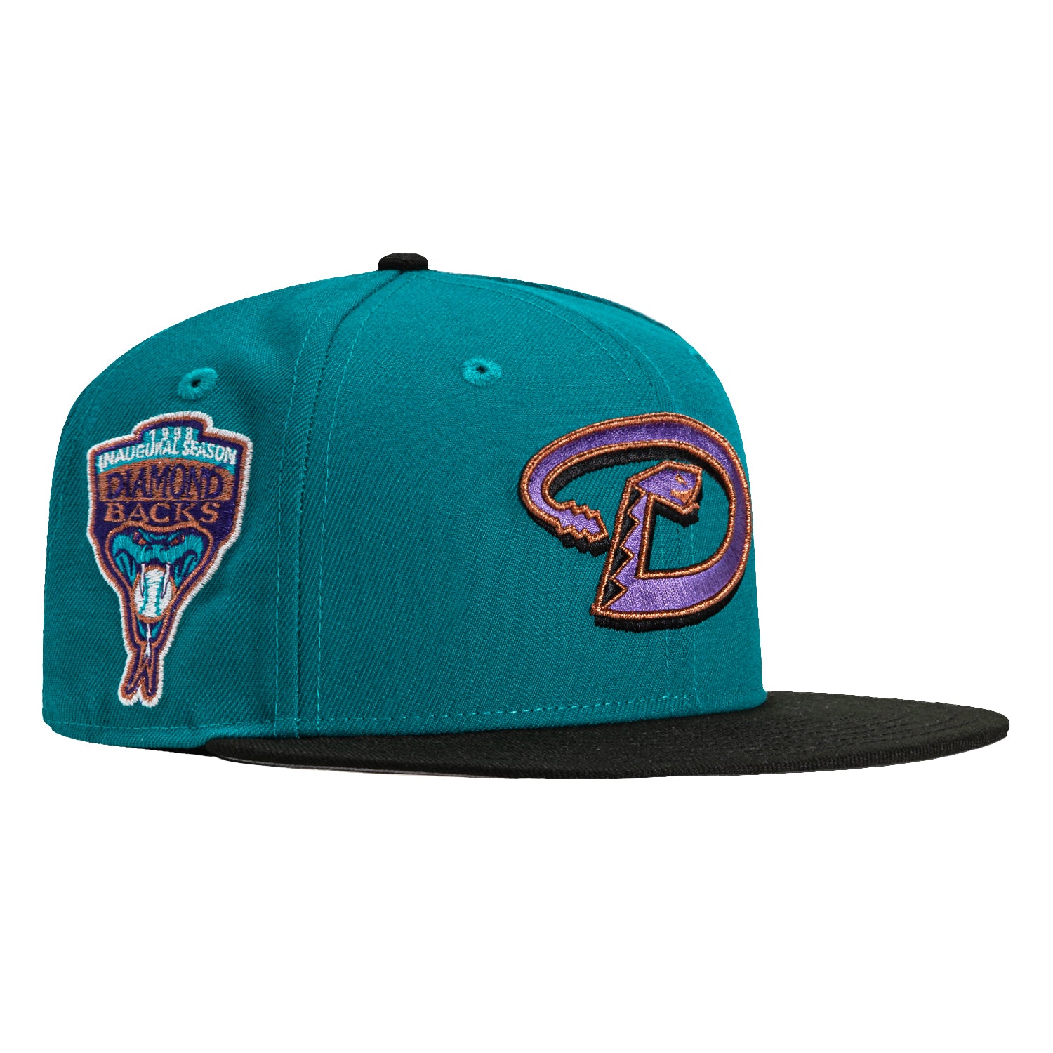 New Era 59Fifty Arizona Diamondbacks Inaugural Patch D Hat - Teal, Black, Purple, Metallic Copper