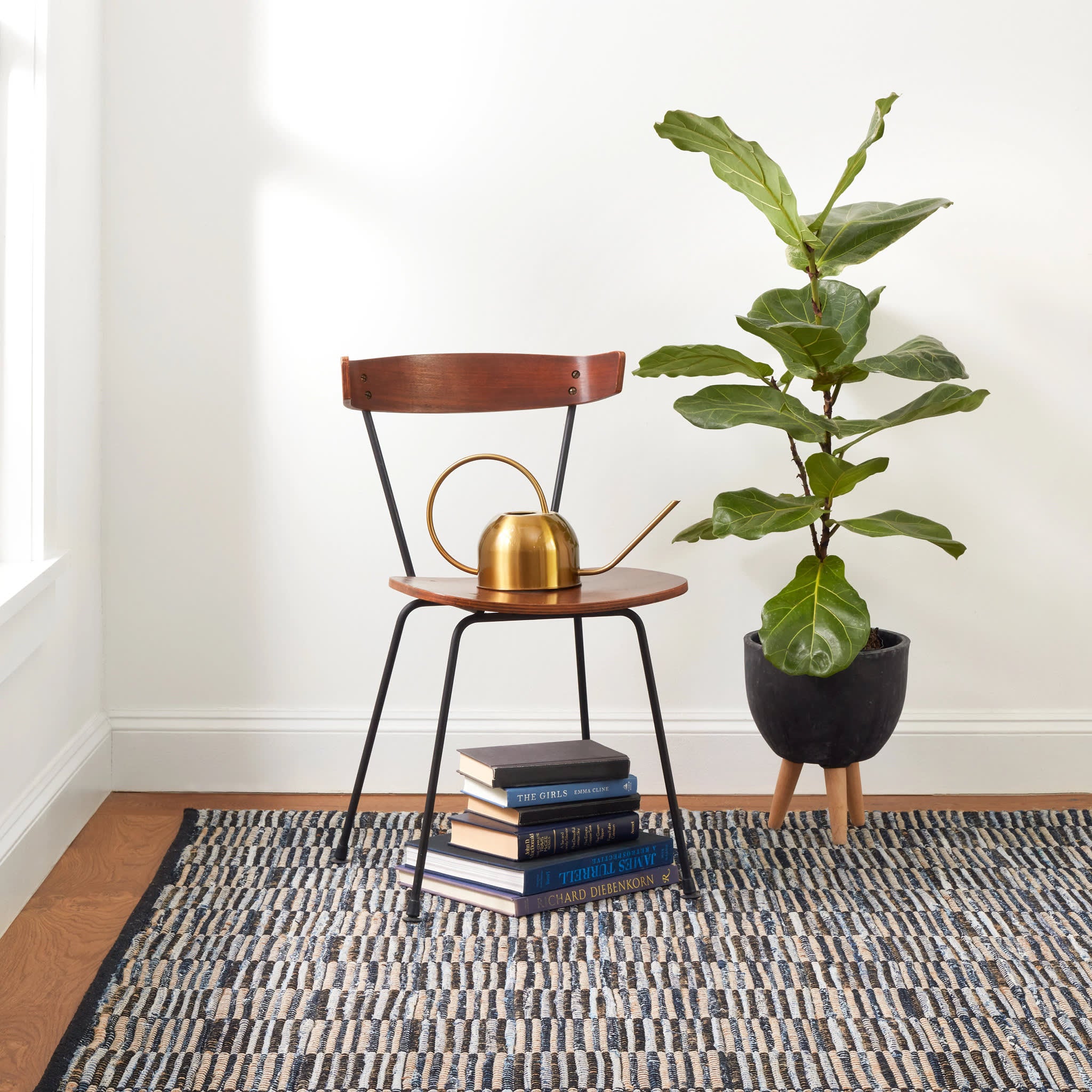 Denim Rag Gridwork Blue Handwoven Cotton Rug