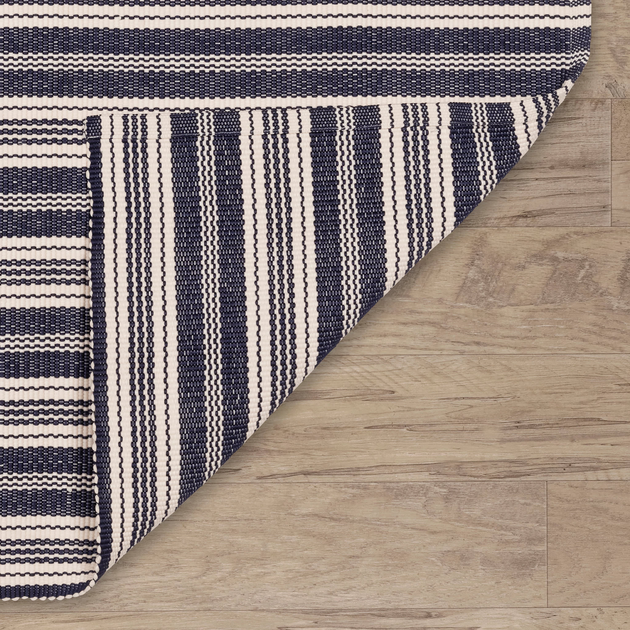 Ticking Stripe Navy/Ivory Handwoven Indoor/Outdoor Rug