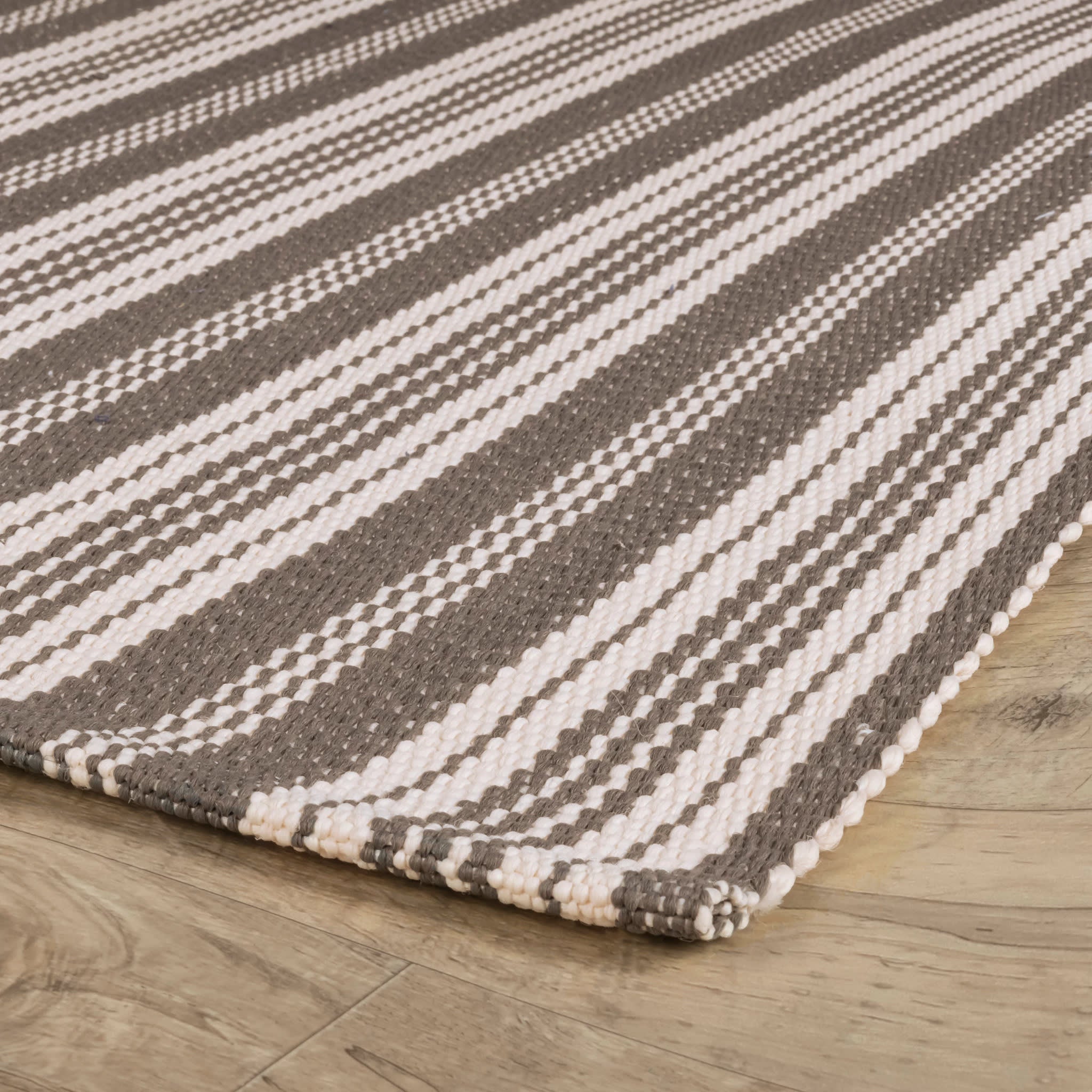 Ticking Stripe Grey/Ivory Handwoven Indoor/Outdoor Rug