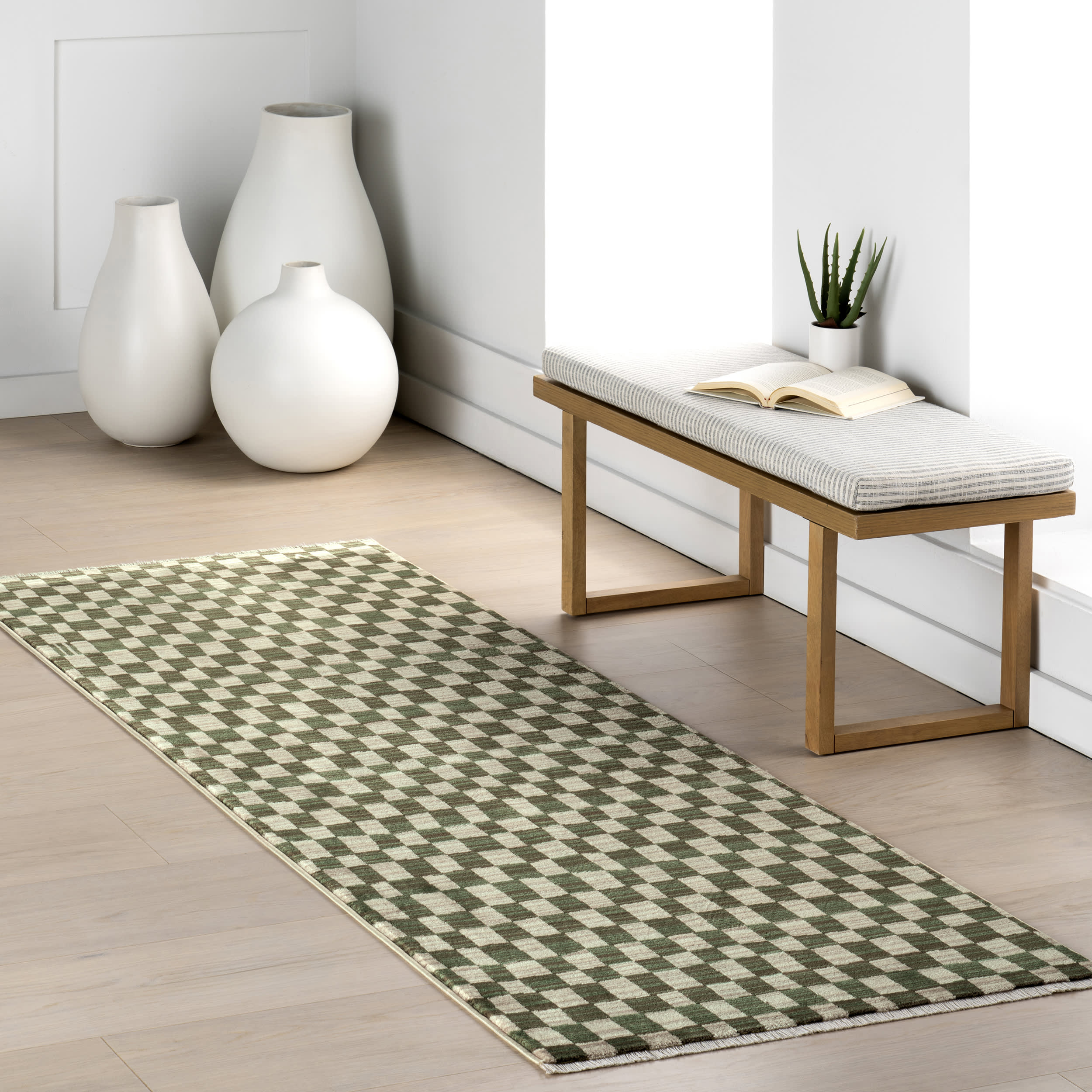 Rasali Checkered Box Rug | Green