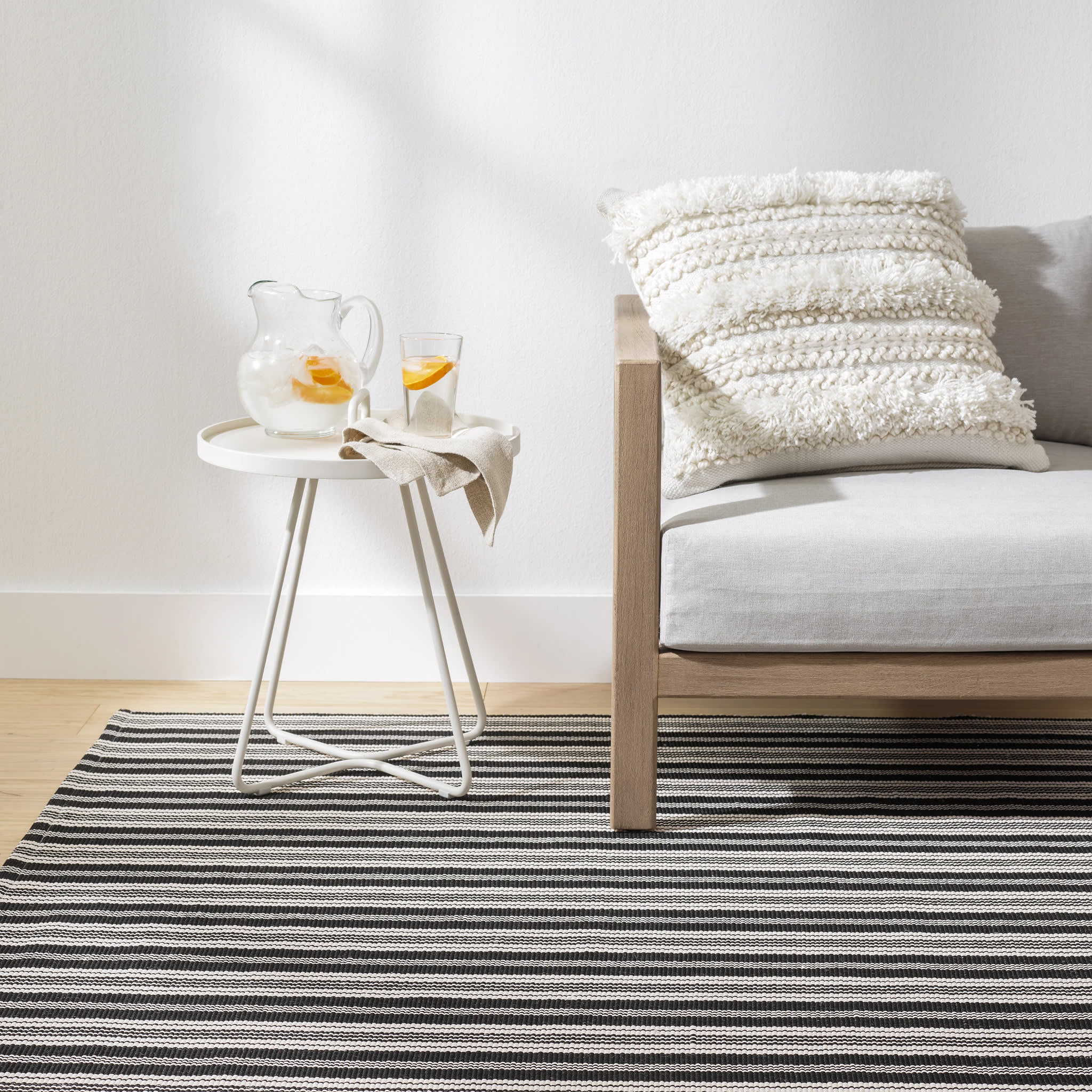 Ticking Stripe Black/Ivory Handwoven Indoor/Outdoor Rug