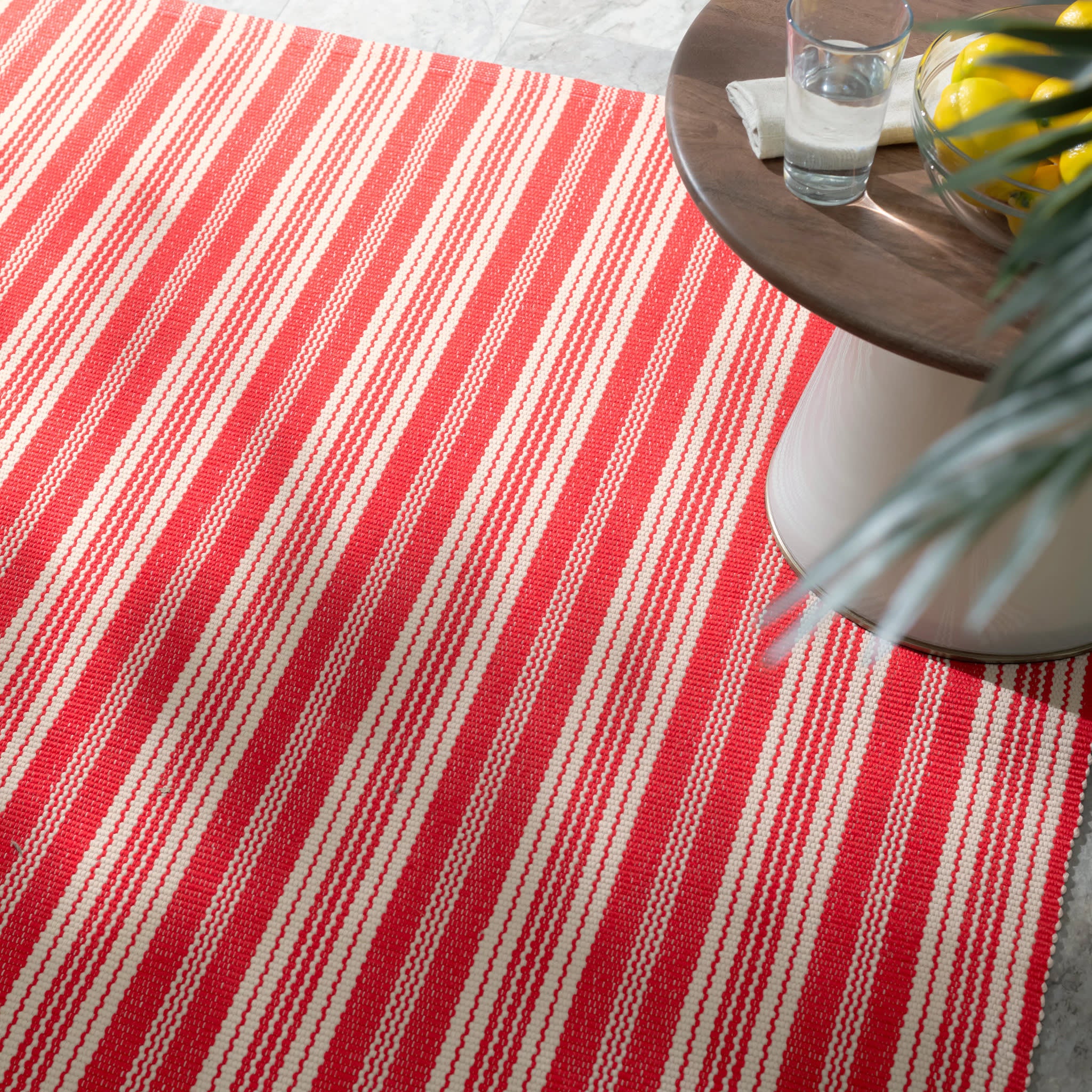 Ticking Stripe Red/Ivory Handwoven Indoor/Outdoor Rug