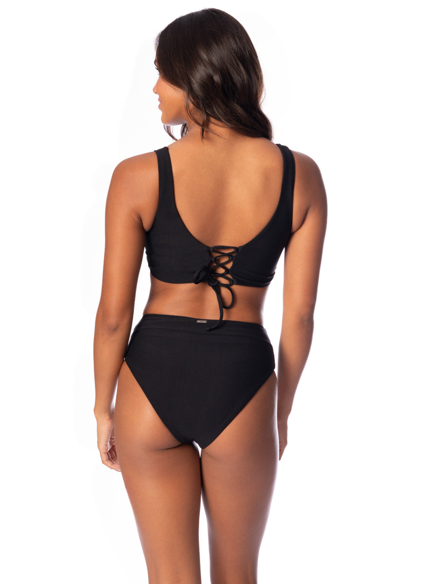 Maaji Jade Black Allure Long Line Triangle Bikini Top