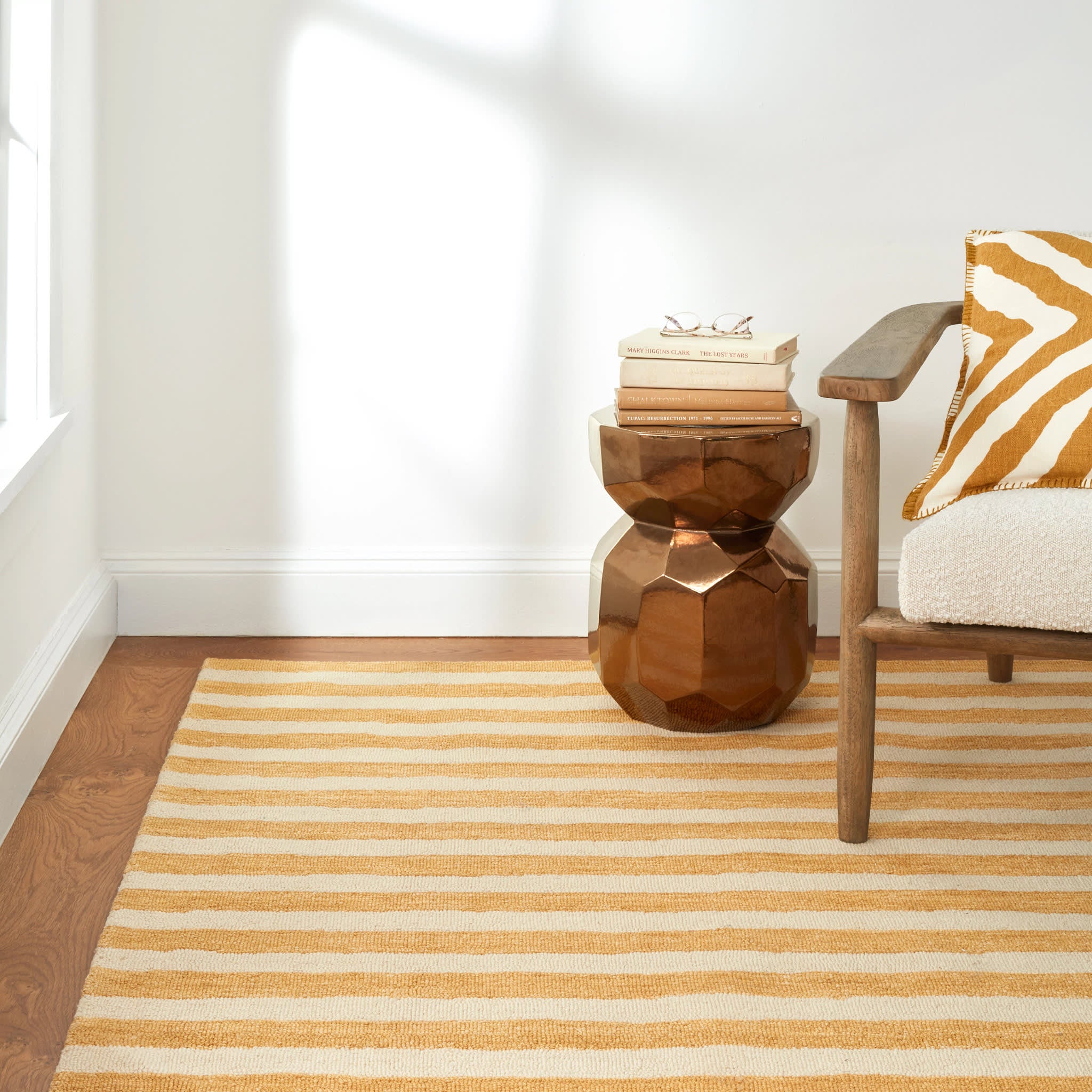 Silas Stripe Gold Hand Micro Hooked Wool Rug