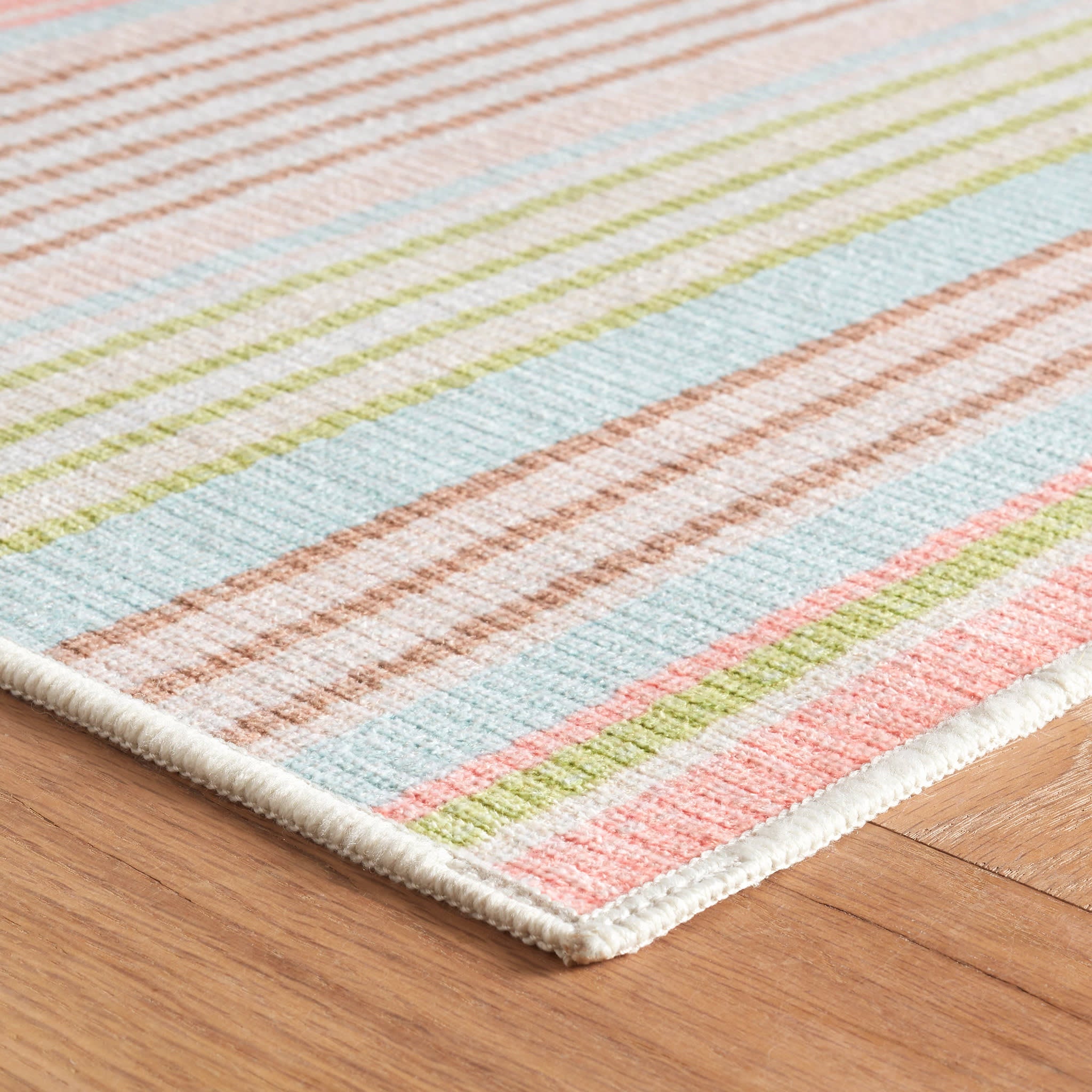 Ana Ticking Aqua Machine Washable Rug