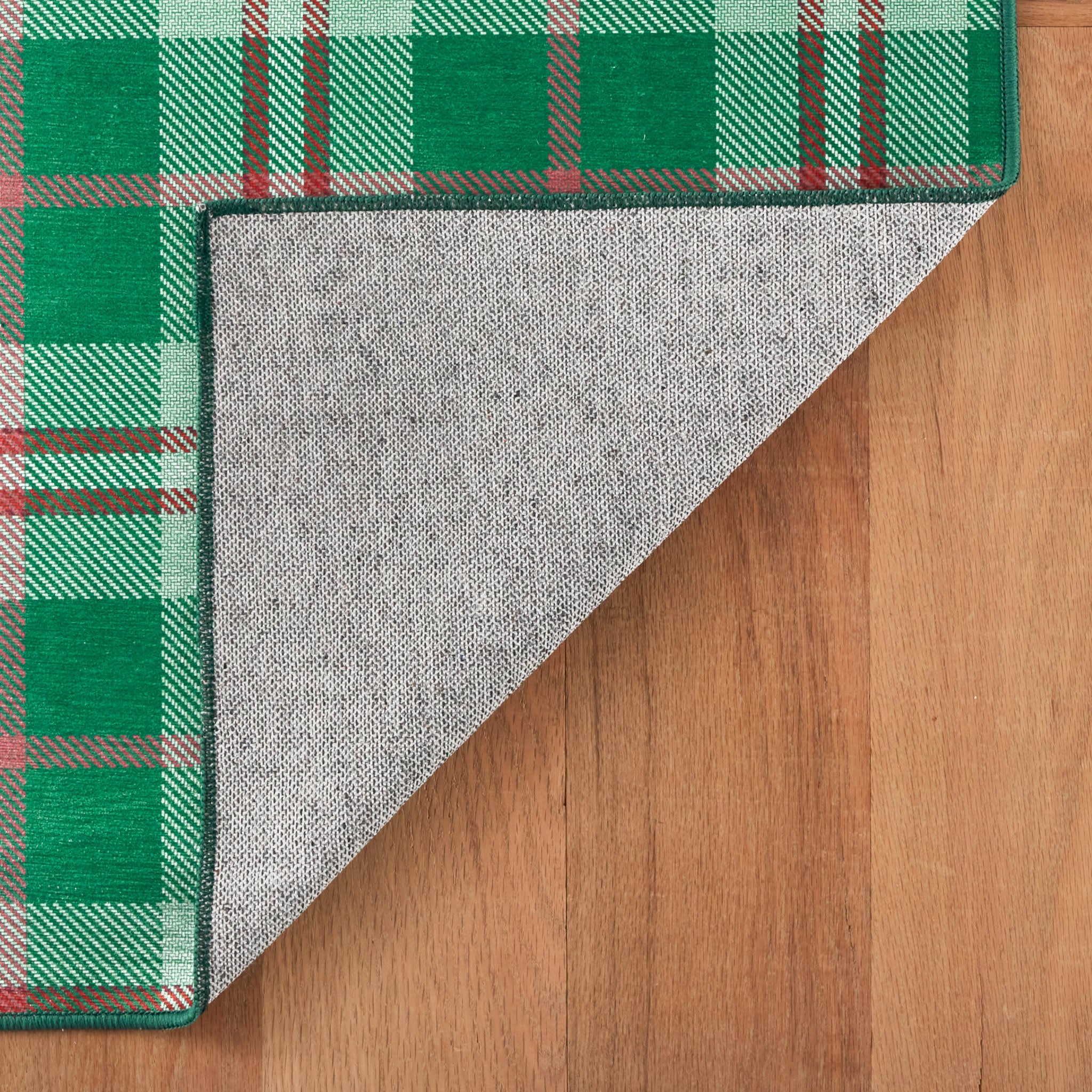 Jolly Plaid Green Machine Washable Rug