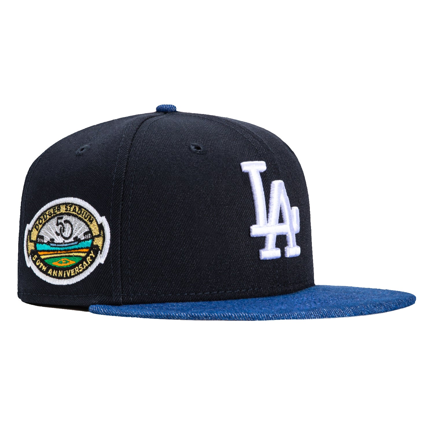 New Era 59Fifty Denim Pack Los Angeles Dodgers 50th Anniversary Stadium Patch Hat - Navy, Denim Royal