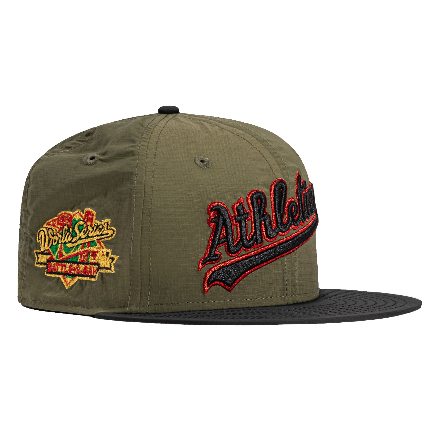 New Era 59Fifty Oakland Athletics Battle of the Bay Patch Script Hat - Olive, Black, Red