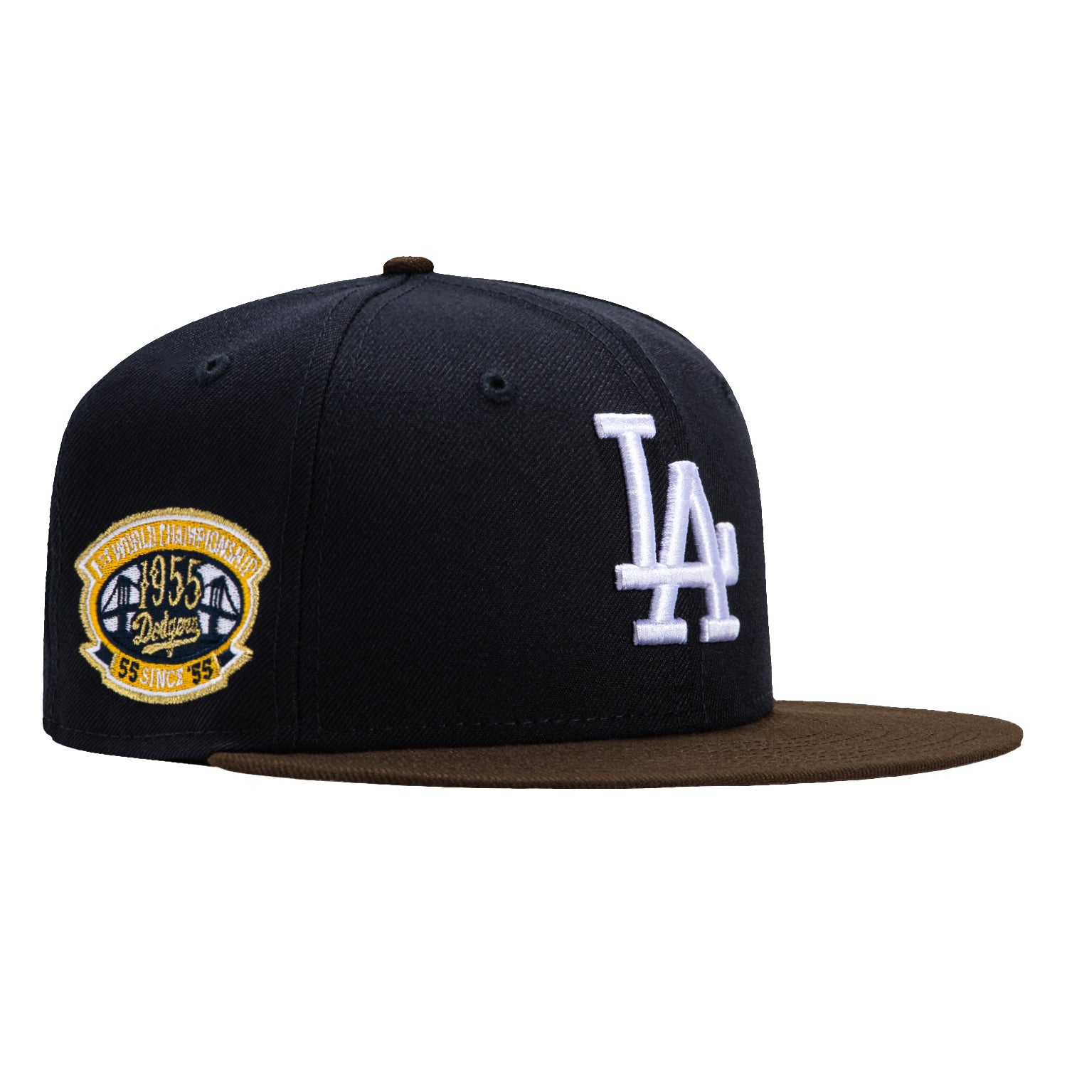 New Era 59Fifty Champagne Los Angeles Dodgers 1955 World Series Patch Hat - Navy, Brown