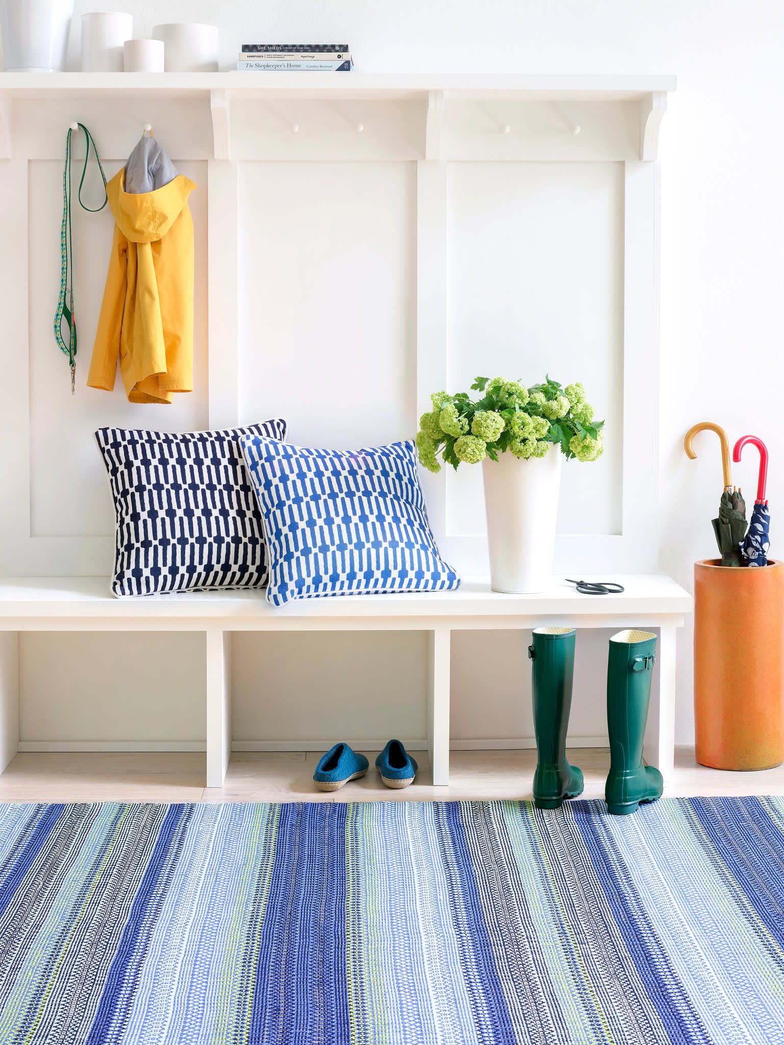 Fiesta Stripe French Blue/Green Handwoven Indoor/Outdoor Rug